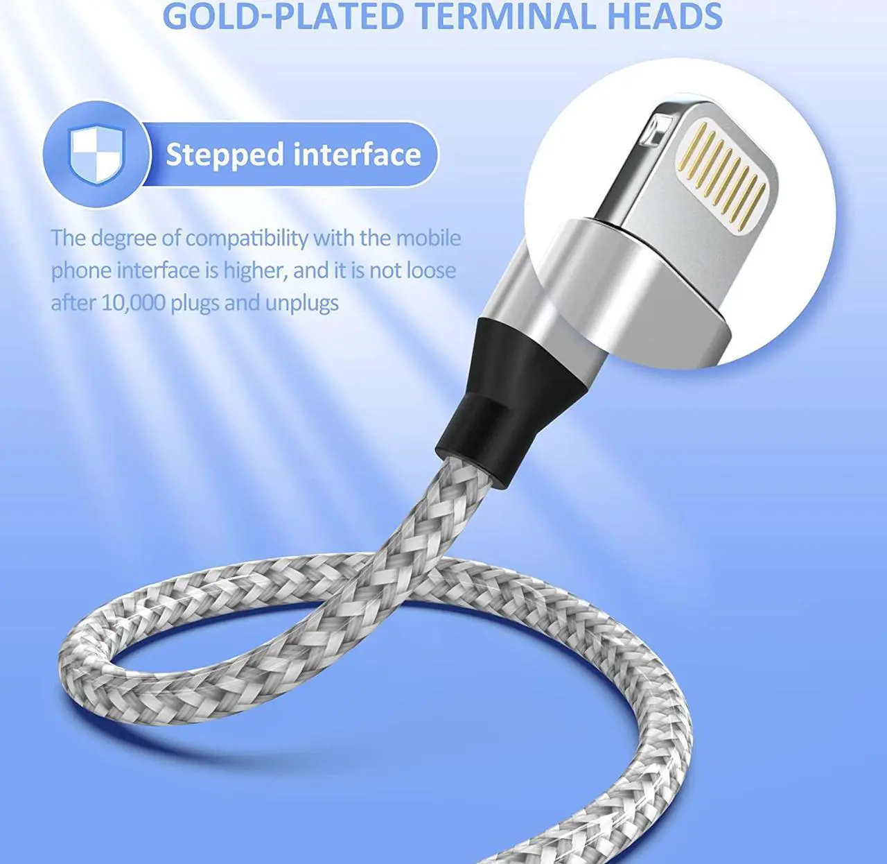 Alt view image 4 of 7 - Lightning Cable [Apple MFi Certified] iPhone Charger 6Pack [3/3/6/6/6/10 Ft] Apple Charging Cable Fast Charging High Speed USB Cable Compatible iPhone 14/13/12/11 Pro Max/XS MAX/XR/XS/8-Silver&Grey