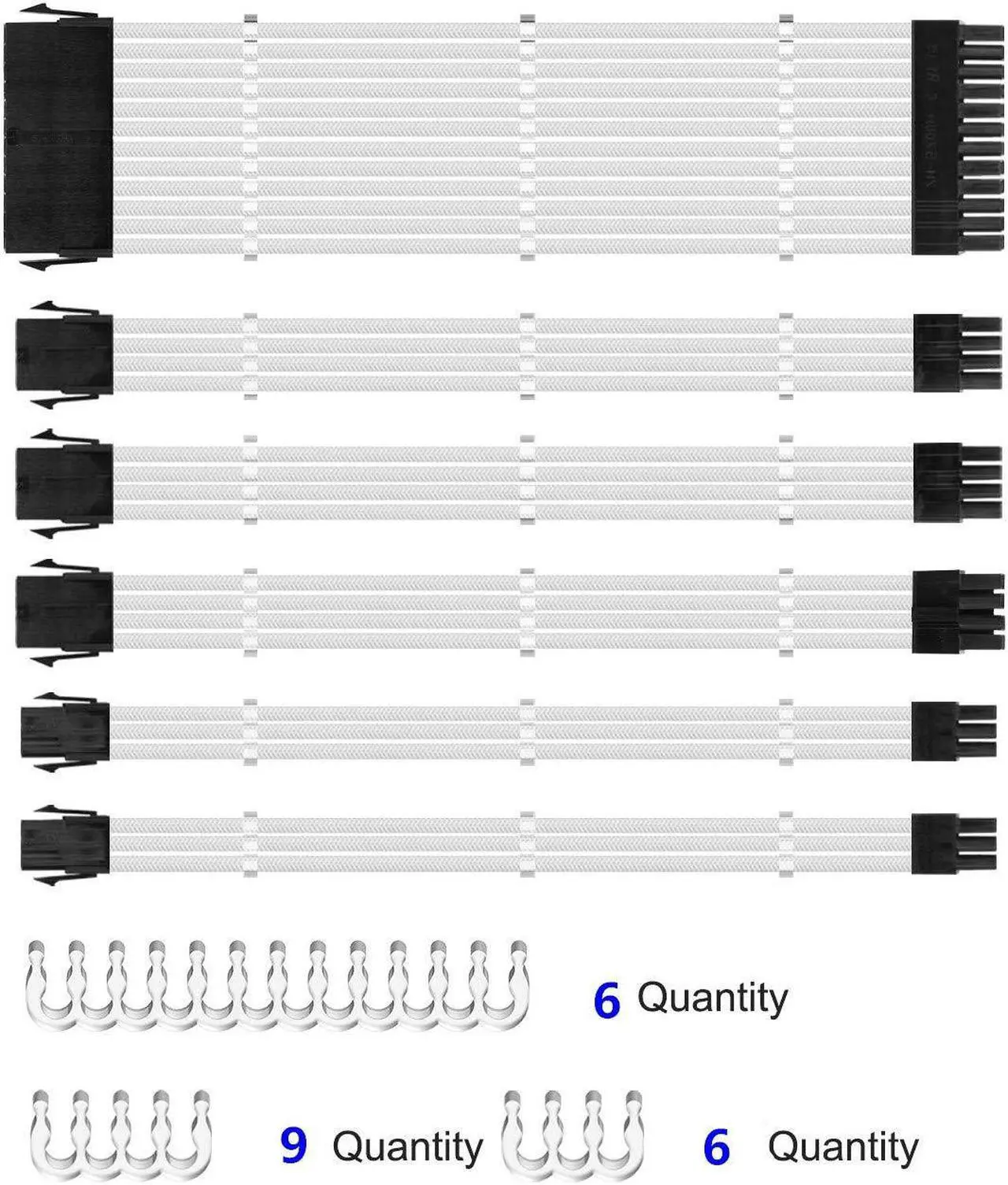 Alt view image 7 of 7 - Sleeved Cables, PSU Extension Cable Kit for Power Supply, Fiber Braided ATX EPS PCI-E Cable with Combs, 30CM (White)