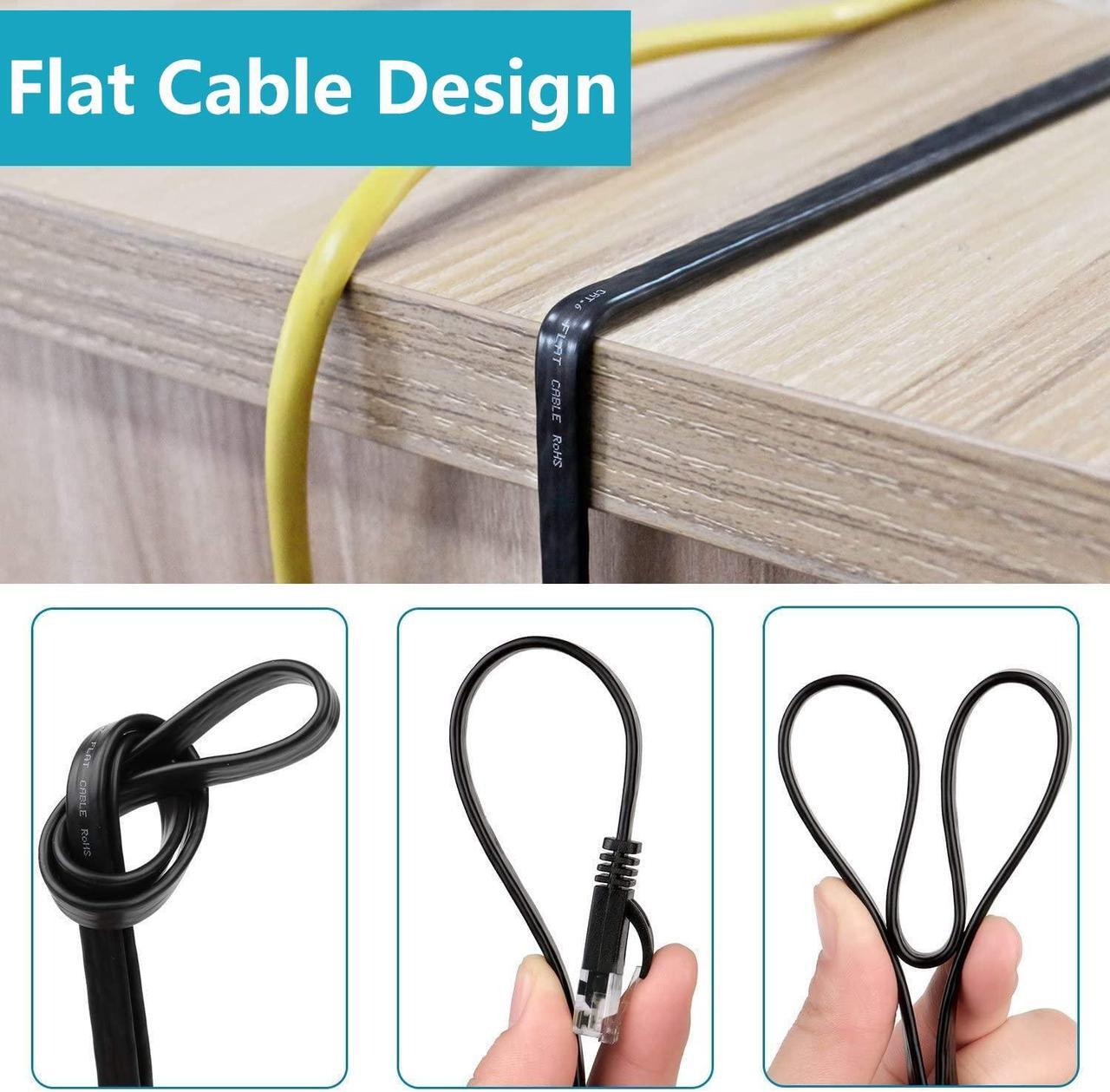 Alt view image 4 of 6 - DEEGO Cat 6 Ethernet Cable 50 ft, Flat Wire LAN Rj45 High Speed Internet Network Cable Slim with Clips, Faster Than Cat5e,Cat5 with Snagless Connectors for PS4, Xbox, Switch Boxes, Modem Router,Black