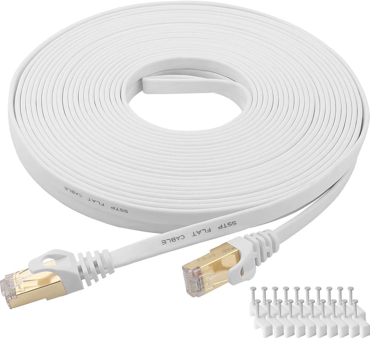 Cat 8 Ethernet Cable 50 Ft Cat8 Internet Cable Flat Gigabit High Speed Shielded RJ45 LAN Cable for PS4, Xbox, Router, Modem, Gaming, White