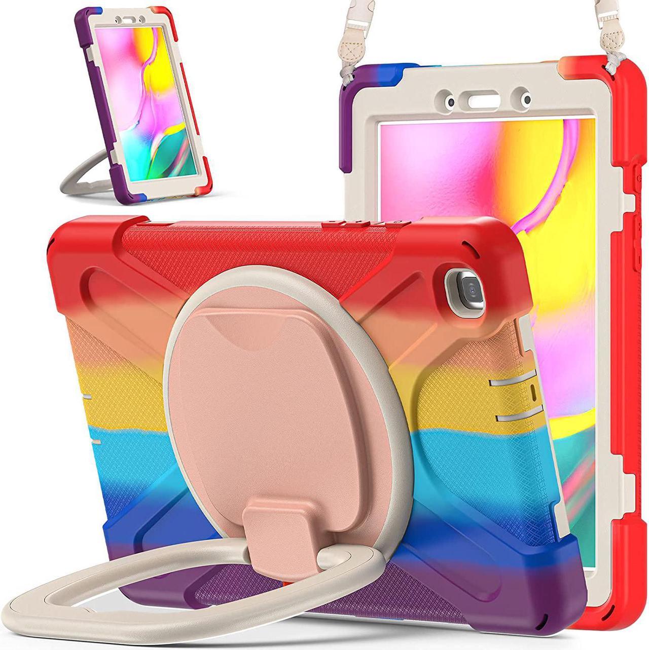 Premium Galaxy Tab A 8.0 (2019) Ring Handle Case, Shockproof Heavy Duty Protection Case for Samsung Galaxy Tab A 8.0 T290/T295 (Rainbow)