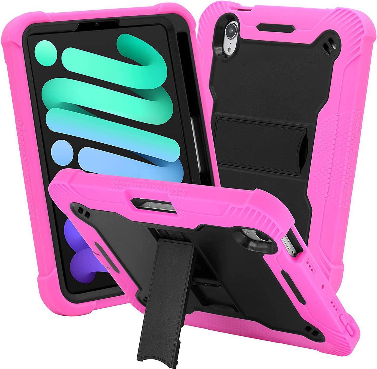 iPad Mini 6th (2021) Gen Case Heavy Duty Cover Dual-Layer Impact Drop Protection with Kick Stand for Apple iPad Mini 6th Gen (2021) [Black in/ Hot Pink Out]