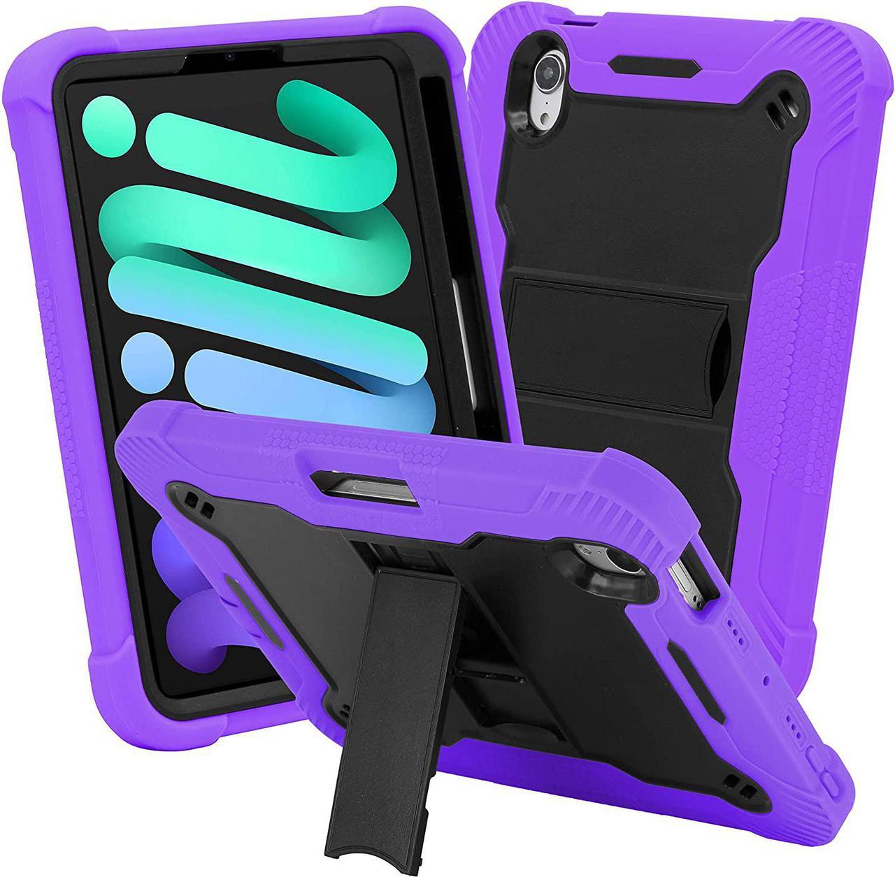 iPad Mini 6th (2021) Gen Case Heavy Duty Cover Dual-Layer Impact Drop Protection with Kick Stand for Apple iPad Mini 6th Gen (2021) [Black in / Purple Out]