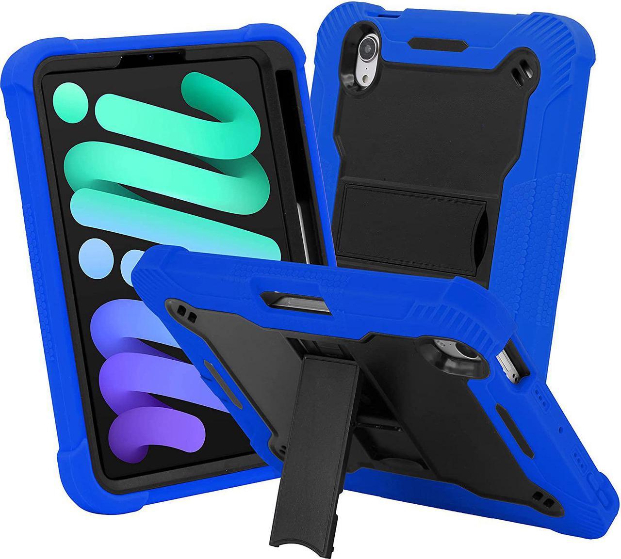 iPad Mini 6th (2021) Gen Case Heavy Duty Cover Dual-Layer Impact Drop Protection with Kick Stand for Apple iPad Mini 6th Gen (2021) [Black in / Blue Out]