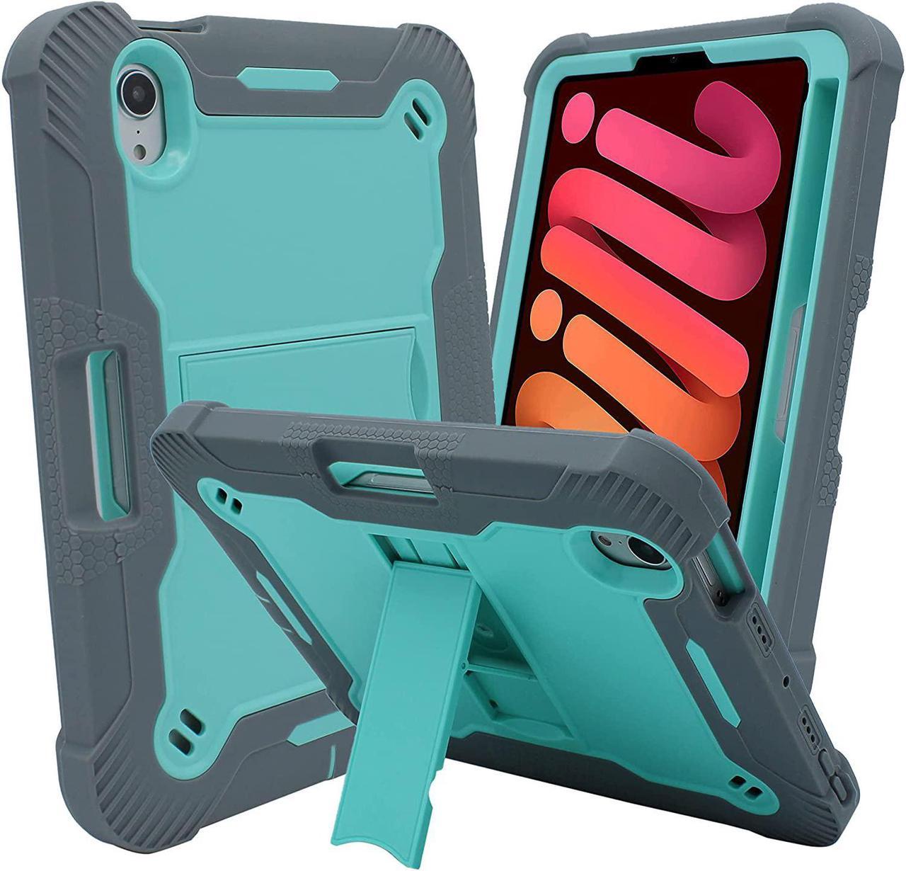 iPad Mini 6th (2021) Gen Case Heavy Duty Cover Dual-Layer Impact Drop Protection with Kick Stand for Apple iPad Mini 6th Gen (2021) [Teal in / Grey Out]