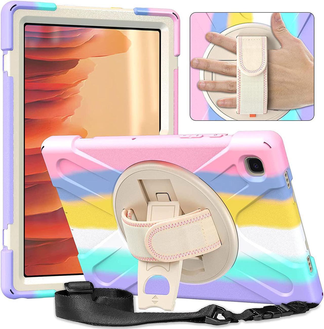 Galaxy Tab A7 10.4 T500/T505 Case, Heavy Duty Shockproof Case, Cover, Stand, Hand/Palm Grip, Carrying Shoulder Strap Sling for Samsung Galaxy Tab A7 10.4" 2020 SM-T500 SM-T505 [Pastel Rainbow]