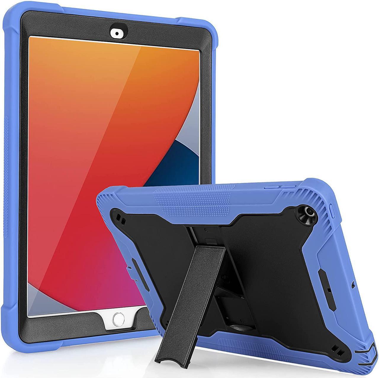 iPad 7th 8th Case, Heavy Duty Rugged Bumper Dual-Layer Protection Cover with Kickstand for Apple iPad 10.2" 7th 8th Gen 2019/2020 [Black in / Blue Out]