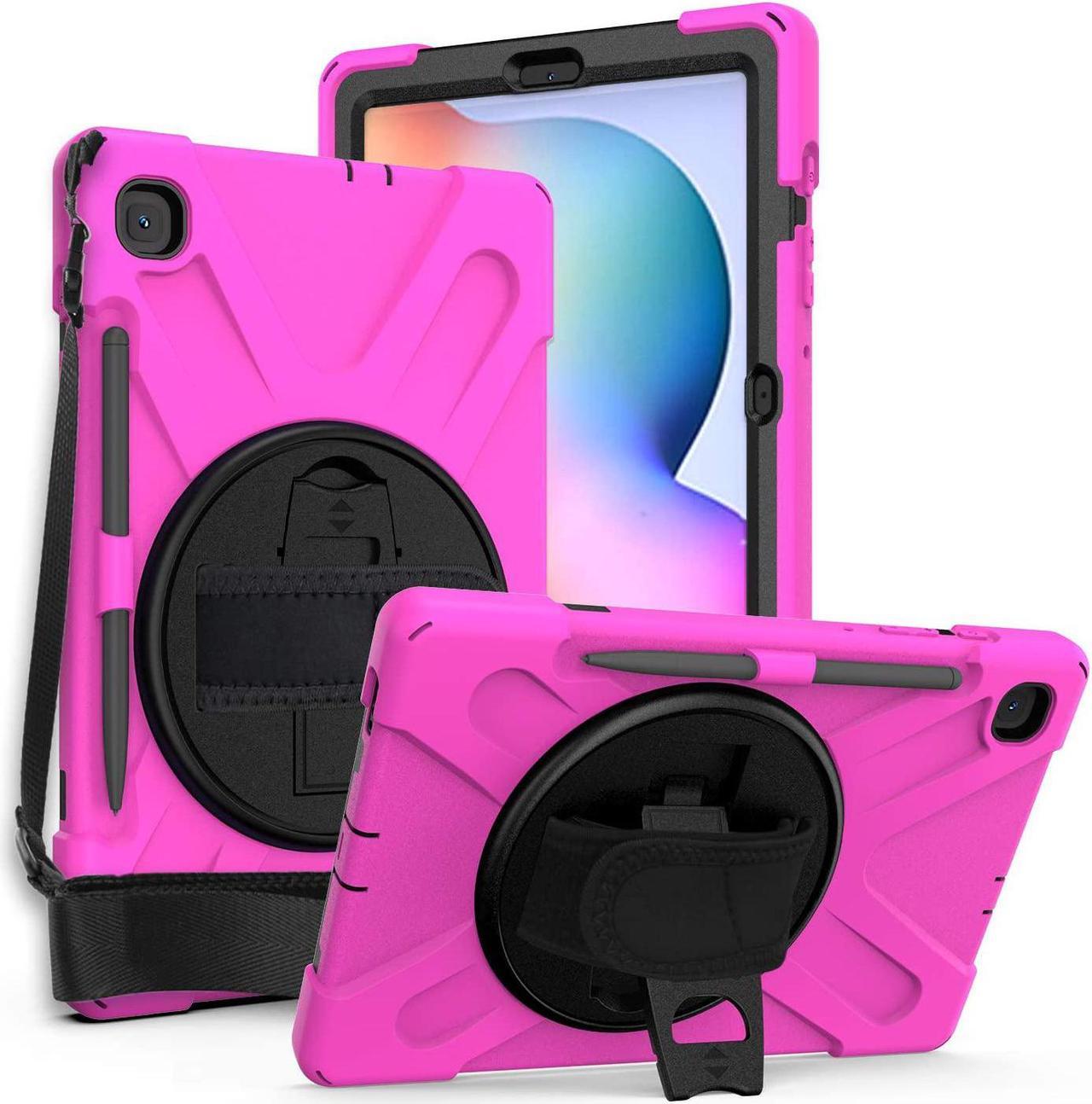 Galaxy Tab S6 Lite 10.4 2020 P610/P615, Heavy Duty Shockproof Durable Case Stand Carrying Shoulder Strap Sling for Samsung Galaxy Tab S6 Lite 10.4 SM-P610/SM-P615 2020 (Shield Hot Pink)