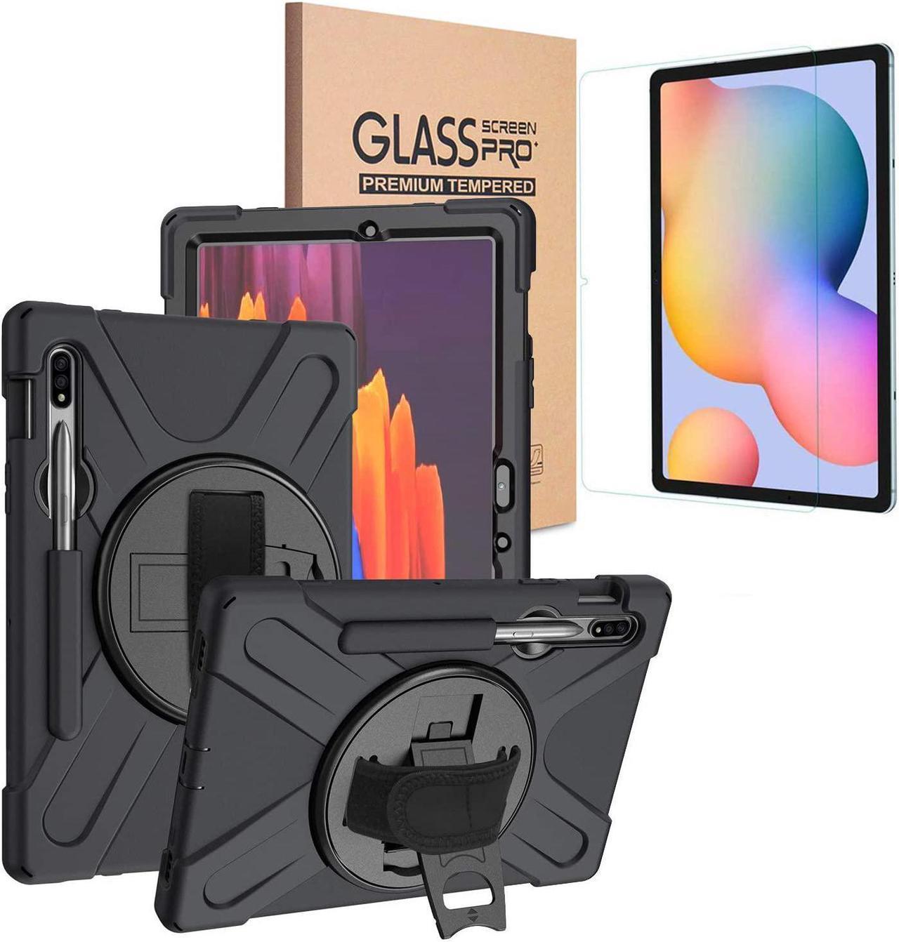 Galaxy Tab S7 11.0 T870 Heavy Duty Shield Case [Black] with Clear Tempered Glass Screen Protector Bundle For Samsung Galaxy Tab S7 SM-T870 SM-T875