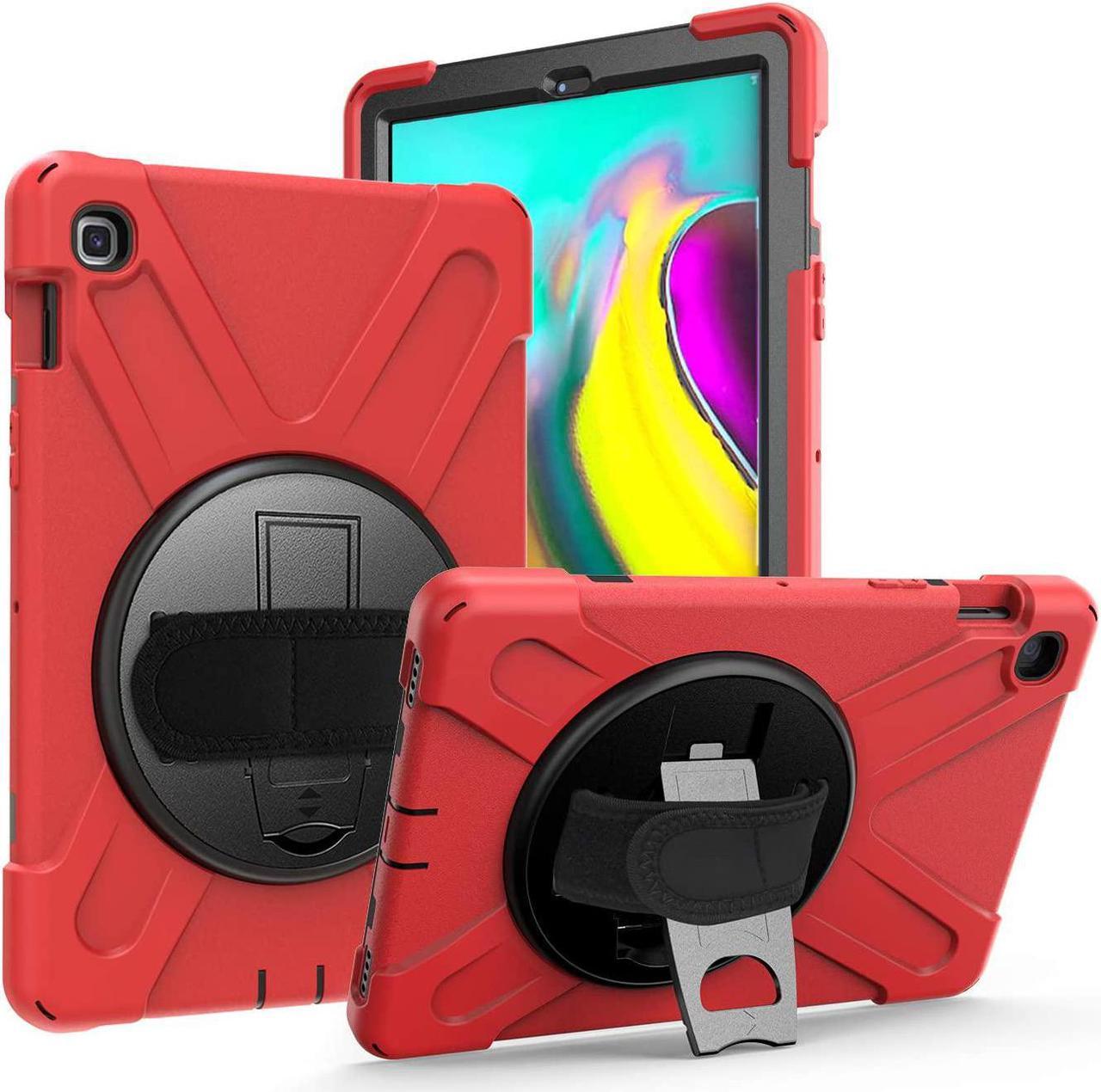 Galaxy Tab A 2019 Case 10.1, Heavy Duty Case Tempered Glass Screen Protector Cover Kickstand Handle Carrying Sling Strap for Samsung Galaxy Tab A 10.1 T510 T515 (Red)