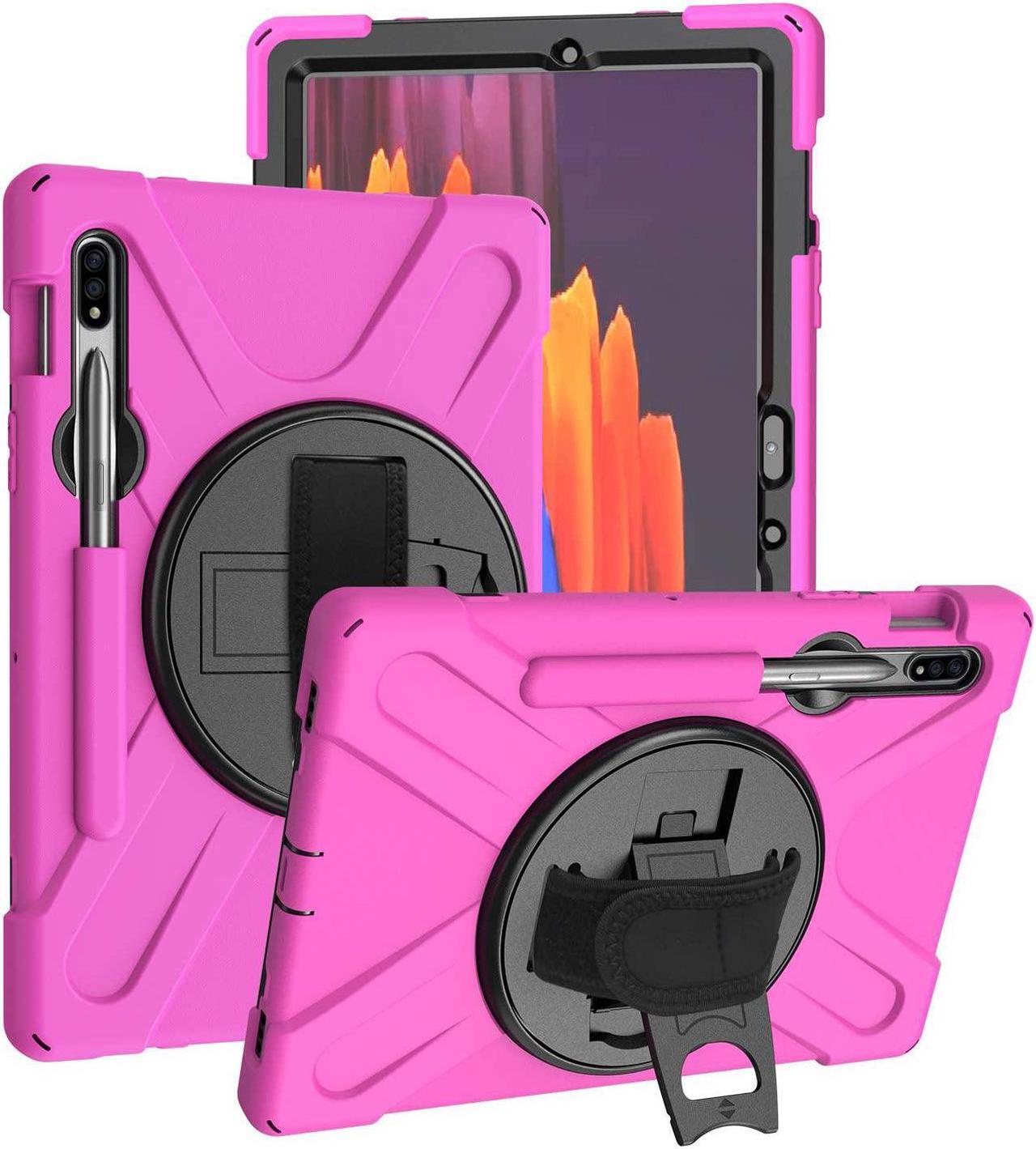 Galaxy Tab S7 Plus 12.4 Case Shockproof Heavy Duty Durable Dual-Layer Cover Kickstand Handstrap Shoulderstrap Sling for Samsung Galaxy Tab S7+ 2020 SM-T970 (Shield Hot Pink)