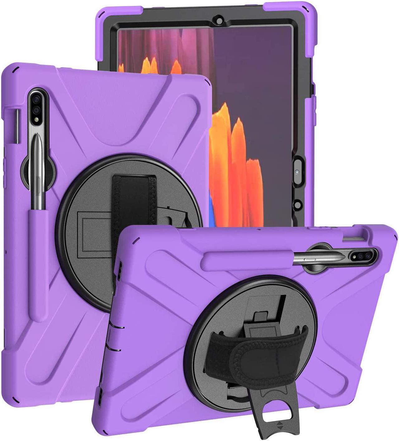 Shockproof Case Full-Body Heavy Duty Cover Stand with Shatterproof Ceramic Screen Protector for Samsung Galaxy Tab S7 Plus 12.4 2020 SM-T970 (Purple)