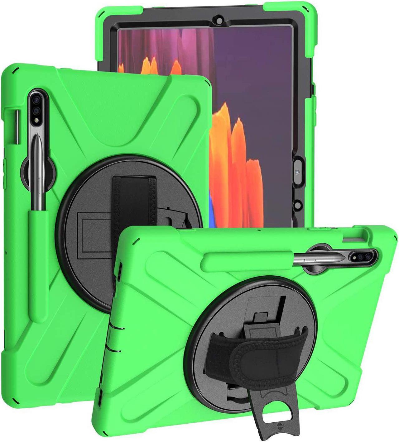 Galaxy Tab S7 Plus 12.4 Case Shockproof Heavy Duty Durable Dual-Layer Cover Kickstand Handstrap Shoulderstrap Sling for Samsung Galaxy Tab S7+ 2020 SM-T970 (Shield Green)