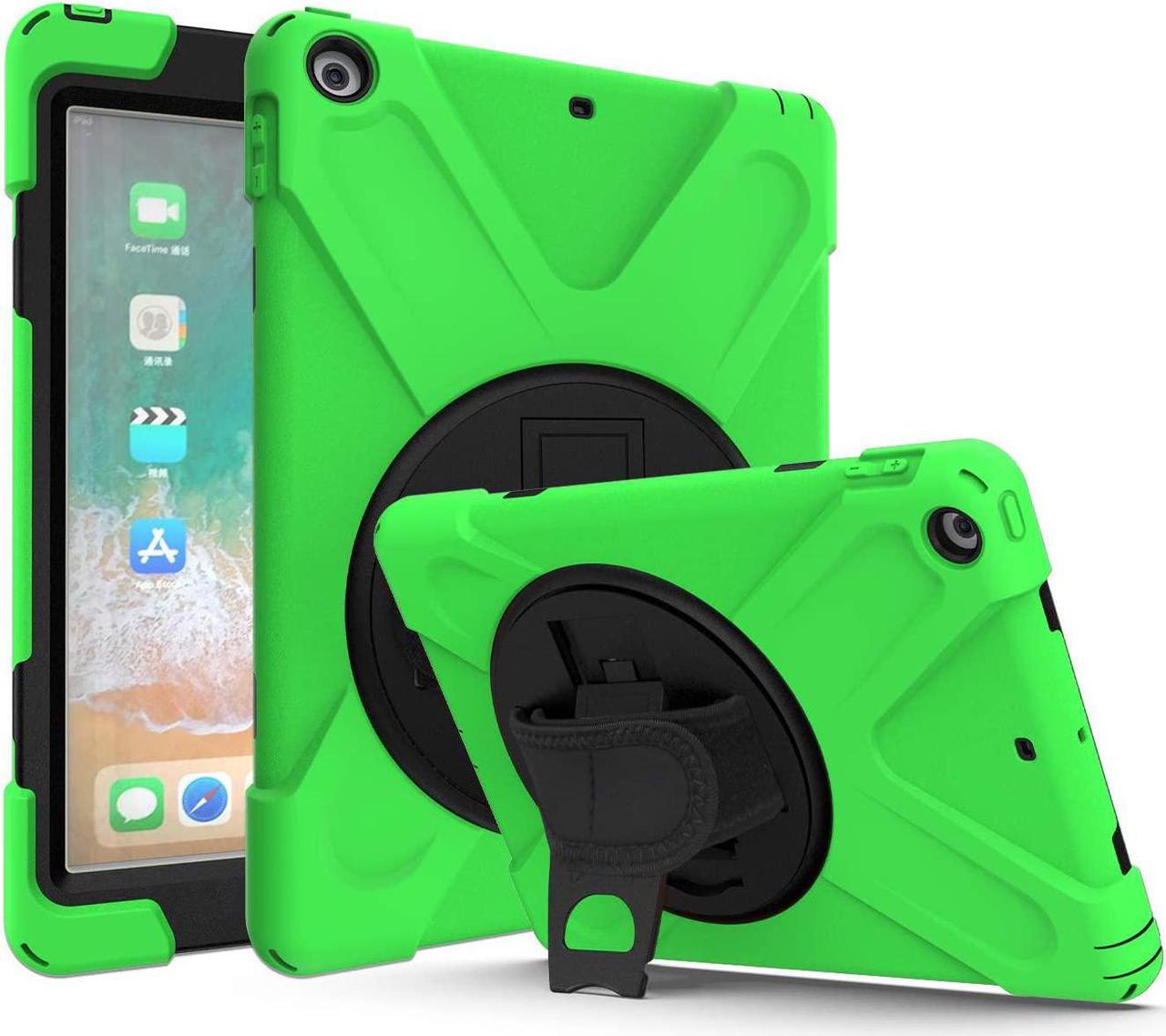 iPad 9.7 5th 6th Gen Case, Rugged Shield Heavy Duty Cover Case, Shockproof, Stand, Handstrap, Carrying Strap, Screen Protector for Apple iPad 5th 2017, 6th 2018 Generation (Shield Green)