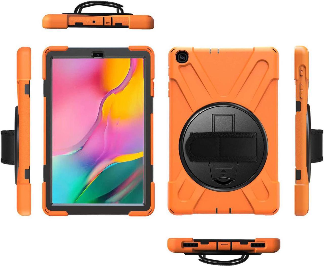 Shockproof Case Full-Body Heavy Duty Cover Stand with Shatterproof Ceramic Screen Protector for Samsung Galaxy Tab A 10.1 2019 T510 T515 (Orange)