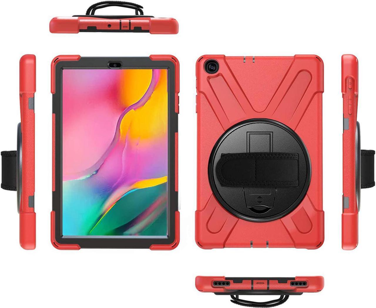 Shockproof Case Full-Body Heavy Duty Cover Stand with Shatterproof Ceramic Screen Protector for Samsung Galaxy Tab A 10.1 2019 T510 T515 (Red)