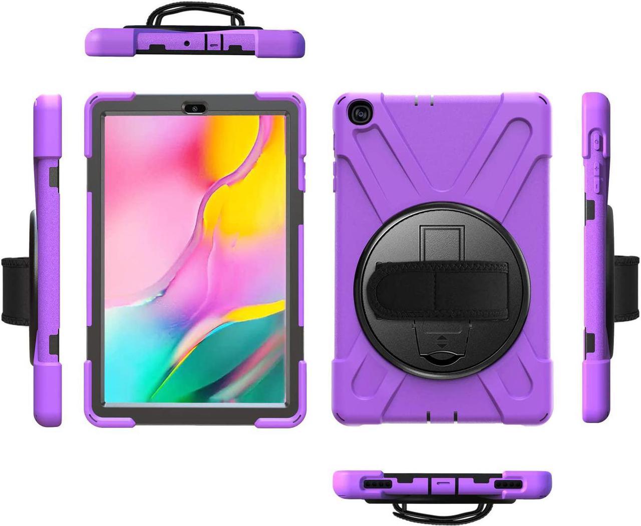 Shockproof Case Full-Body Heavy Duty Cover Stand with Shatterproof Ceramic Screen Protector for Samsung Galaxy Tab A 10.1 2019 T510 T515 (Purple)