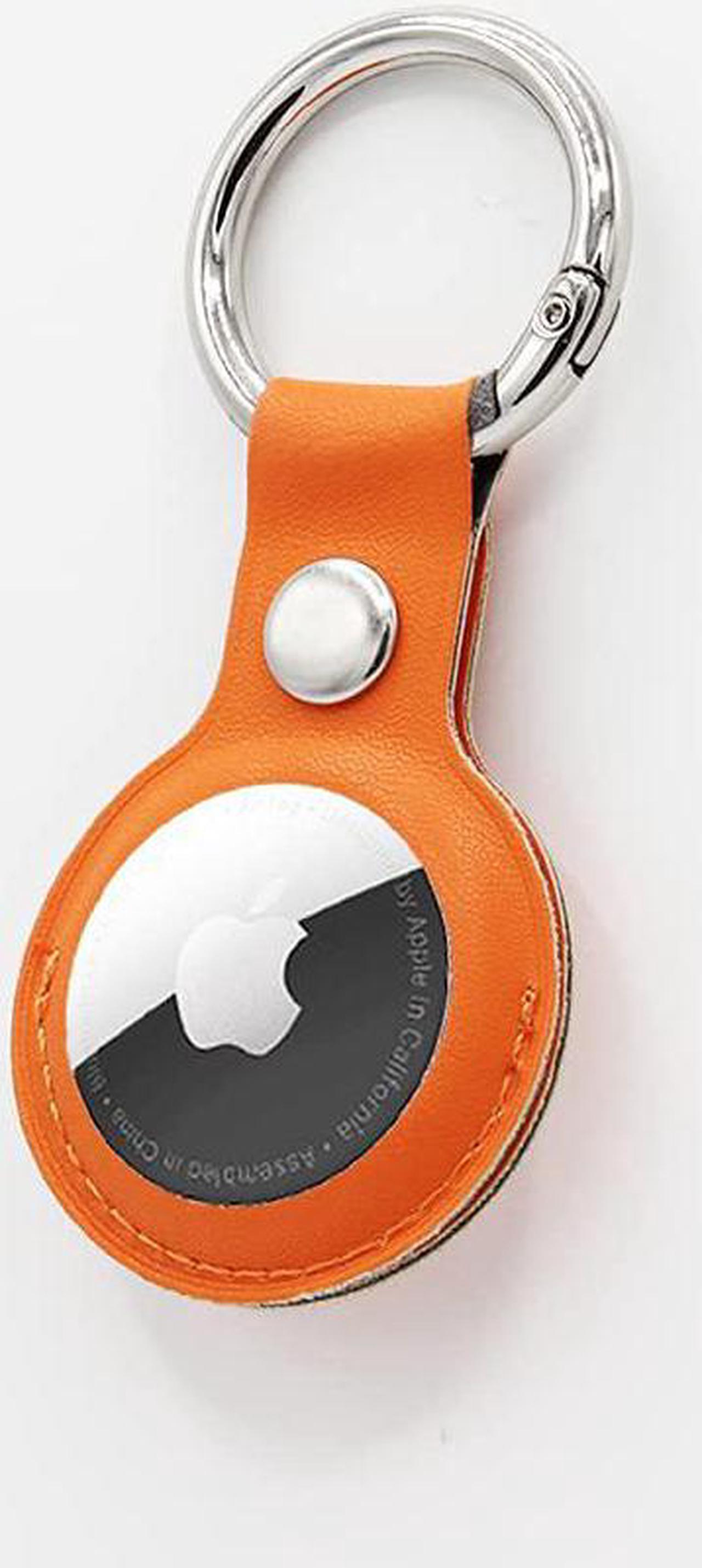 AirTag Holder, Slim Lightweight Protective Cover with Keychain Carabiner for Apple AirTag 2021 (Short Leather Orange)