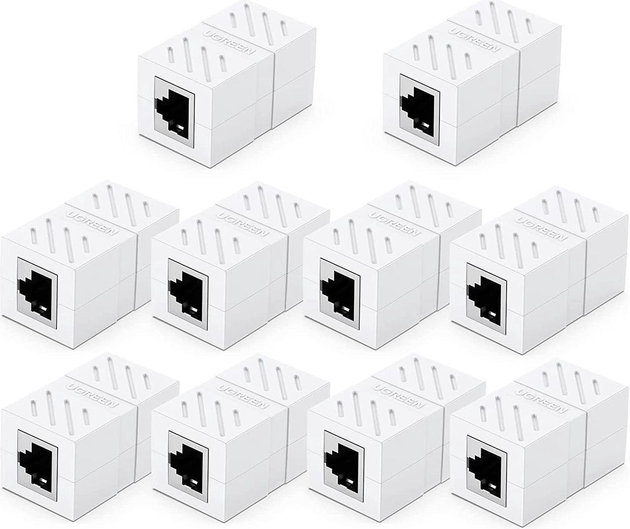 UGREEN RJ45 Coupler Ethernet Extender Connector 10 Pack Inline Coupler Cat7 Cat6 Cat5e Ethernet Cable Adapter Female to Female White