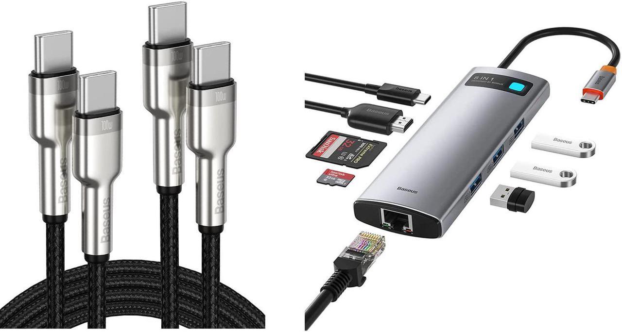 8 in 1 USB C Hub with 2-Pack 100W PD Charging Cable