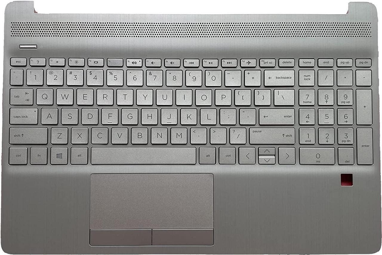 Replacement for HP 15-DW 15T-DW200 15T-DW300 15Z-GW000 15s-du Laptop Upper Case Palmrest Keyboard with Fingerprint Hole Touchpad Assembly Part L52155-001 Silver - OEM