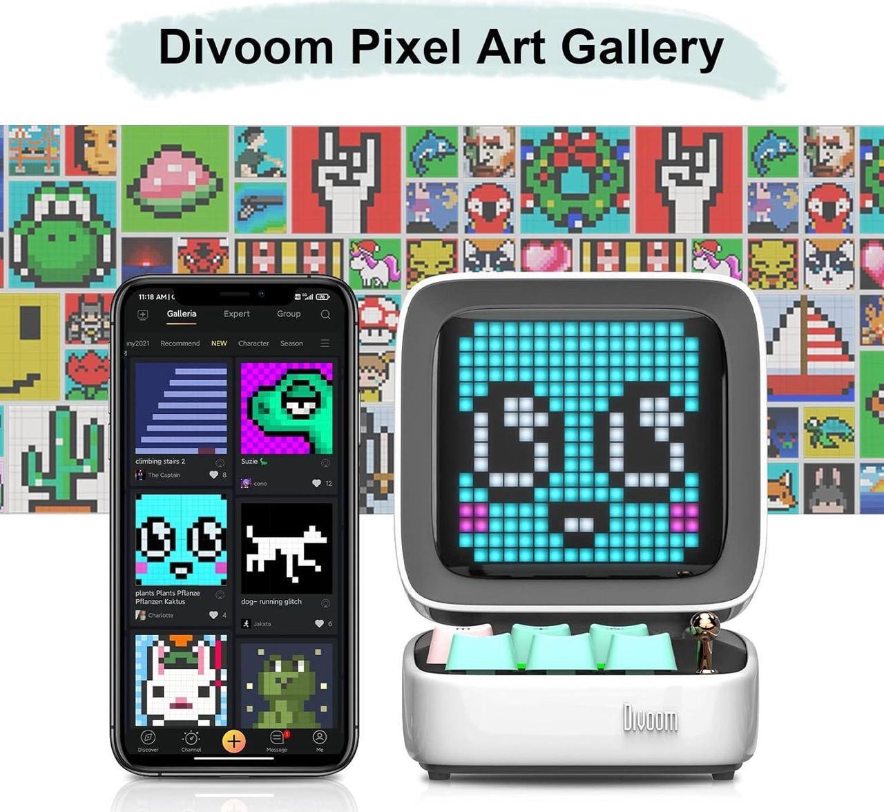 Alt view image 3 of 7 - Divoom Ditoo Pixel Art Gaming Portable Bluetooth Speaker with App Controlled 16X16 LED Front Panel, Also a Smart Alarm (White)