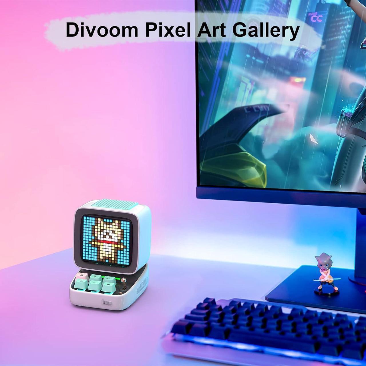 Alt view image 2 of 7 - Divoom Ditoo Pixel Art Gaming Portable Bluetooth Speaker with App Controlled 16X16 LED Front Panel, Also a Smart Alarm (White)