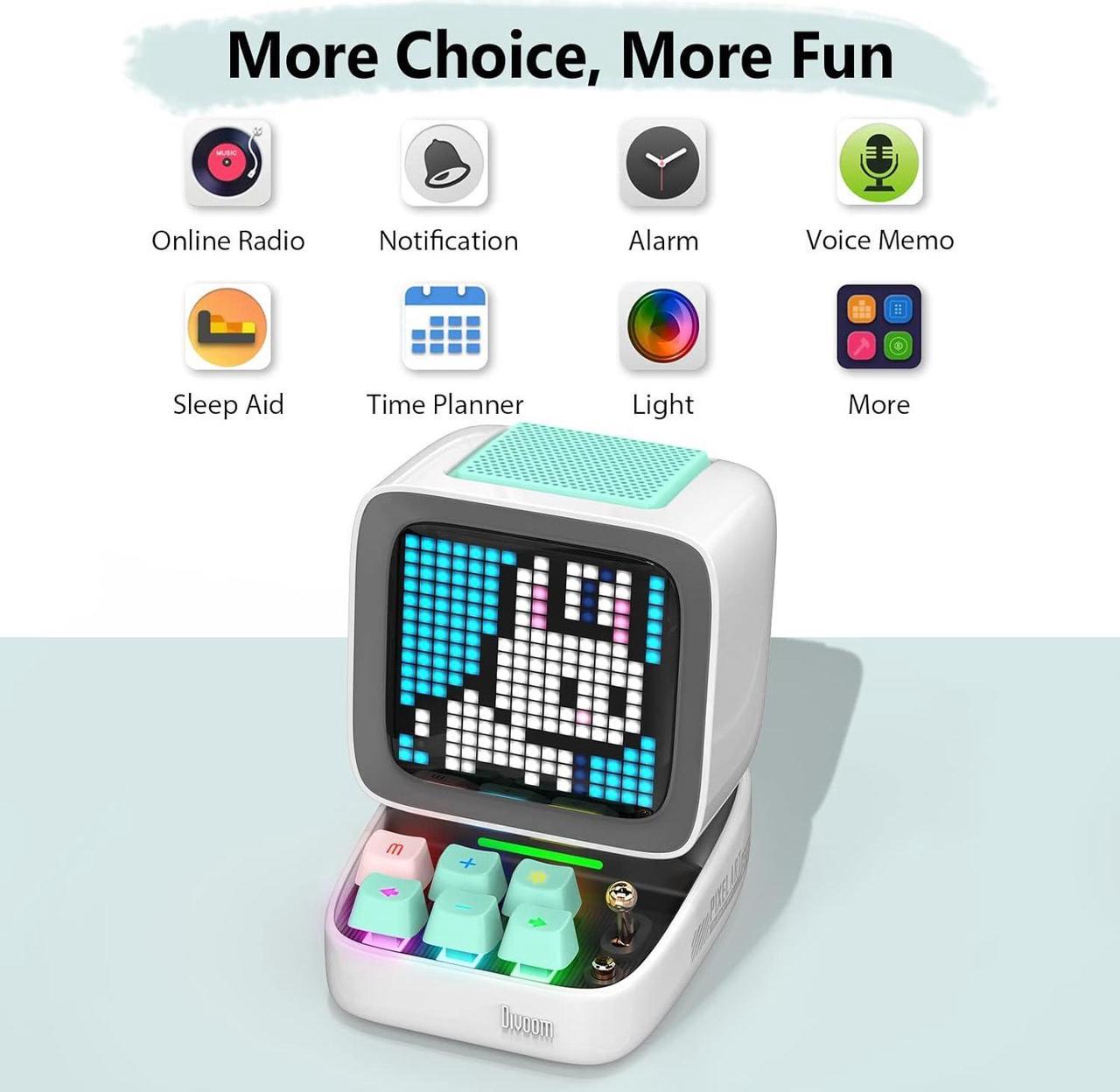 Alt view image 5 of 7 - Divoom Ditoo Pixel Art Gaming Portable Bluetooth Speaker with App Controlled 16X16 LED Front Panel, Also a Smart Alarm (White)