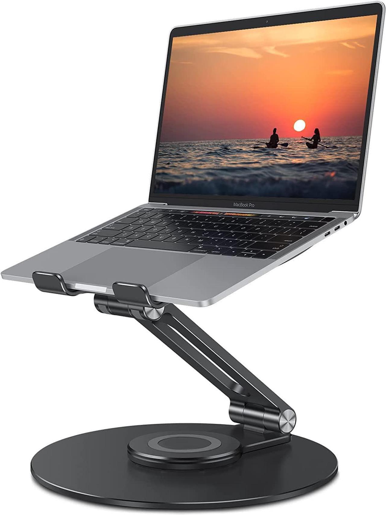 Main image of OMOTON Adjustable Laptop Stand with 360 Rotating Base, Ergonomic Laptop Riser for Collaborative Work, Dual Rotary Shaft Fully Foldable for Easy Storage, Fits All Laptops up to 16 inches, Black
