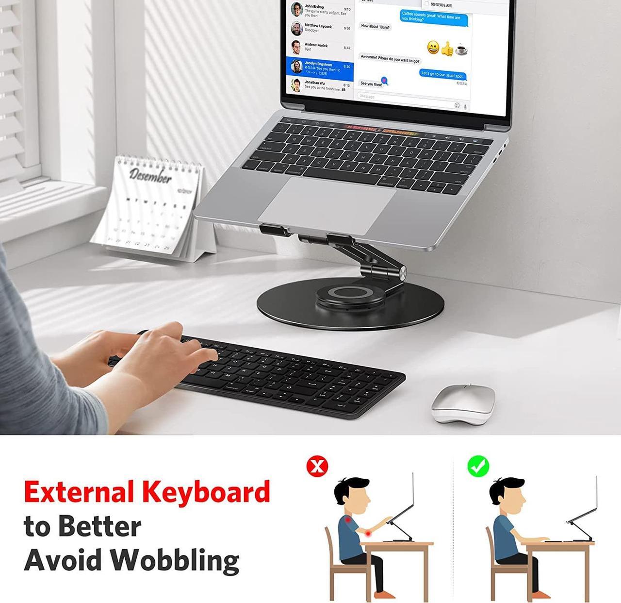 Alt view image 2 of 7 - OMOTON Adjustable Laptop Stand with 360 Rotating Base, Ergonomic Laptop Riser for Collaborative Work, Dual Rotary Shaft Fully Foldable for Easy Storage, Fits All Laptops up to 16 inches, Black