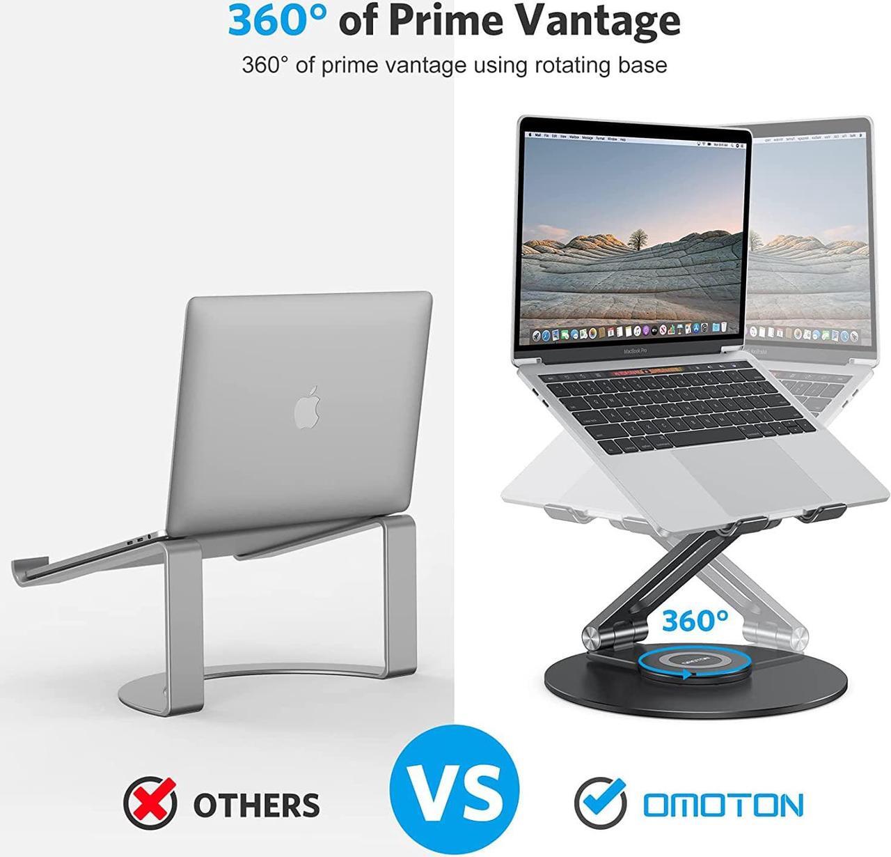 Alt view image 3 of 7 - OMOTON Adjustable Laptop Stand with 360 Rotating Base, Ergonomic Laptop Riser for Collaborative Work, Dual Rotary Shaft Fully Foldable for Easy Storage, Fits All Laptops up to 16 inches, Black