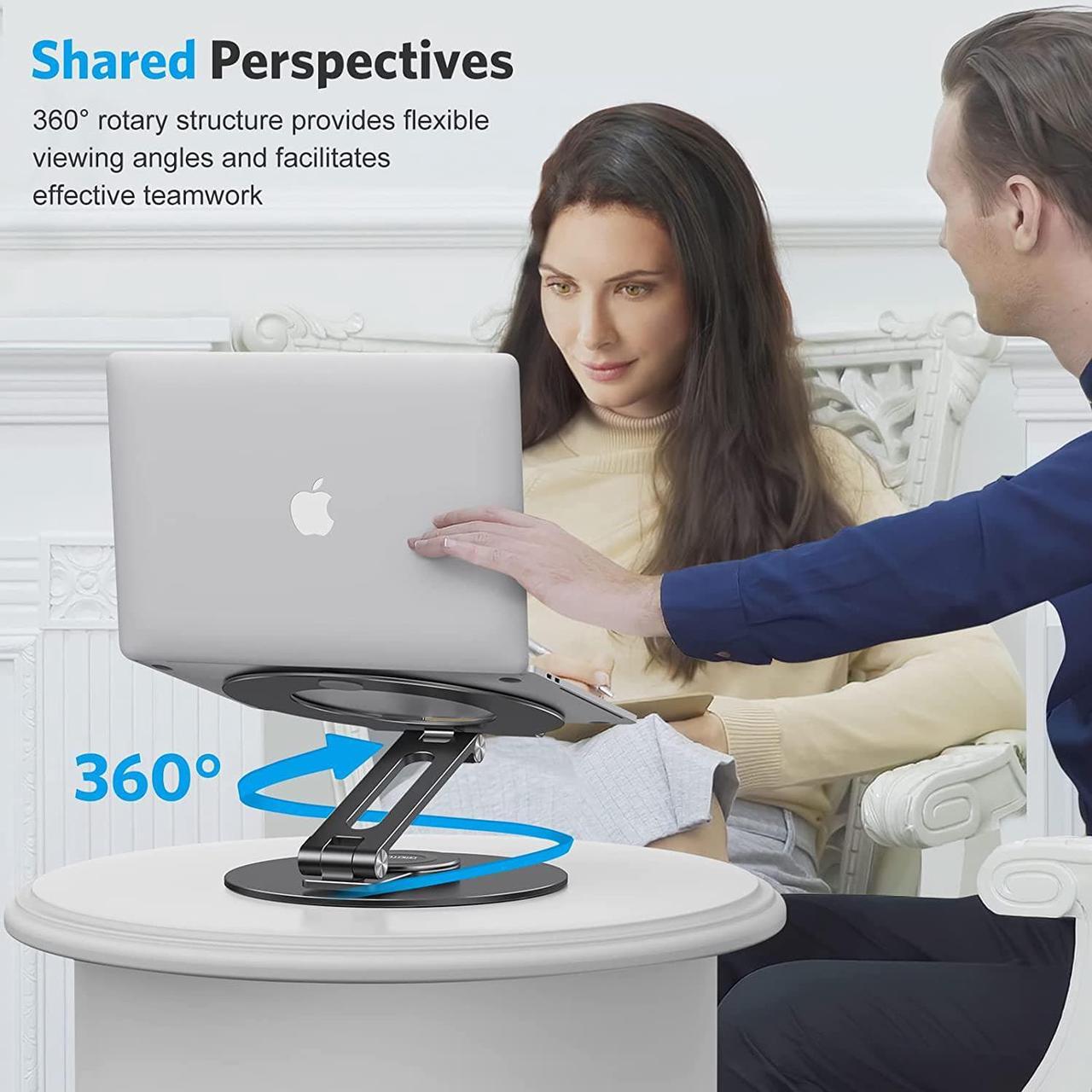 Alt view image 4 of 7 - OMOTON Adjustable Laptop Stand with 360 Rotating Base, Ergonomic Laptop Riser for Collaborative Work, Dual Rotary Shaft Fully Foldable for Easy Storage, Fits All Laptops up to 16 inches, Black