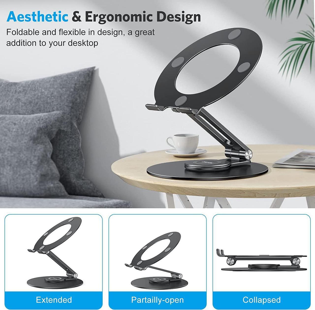 Alt view image 5 of 7 - OMOTON Adjustable Laptop Stand with 360 Rotating Base, Ergonomic Laptop Riser for Collaborative Work, Dual Rotary Shaft Fully Foldable for Easy Storage, Fits All Laptops up to 16 inches, Black