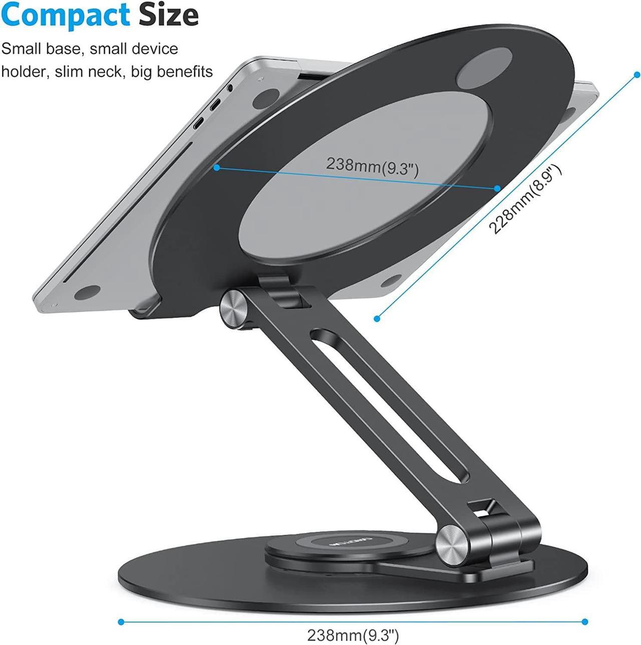 Alt view image 6 of 7 - OMOTON Adjustable Laptop Stand with 360 Rotating Base, Ergonomic Laptop Riser for Collaborative Work, Dual Rotary Shaft Fully Foldable for Easy Storage, Fits All Laptops up to 16 inches, Black