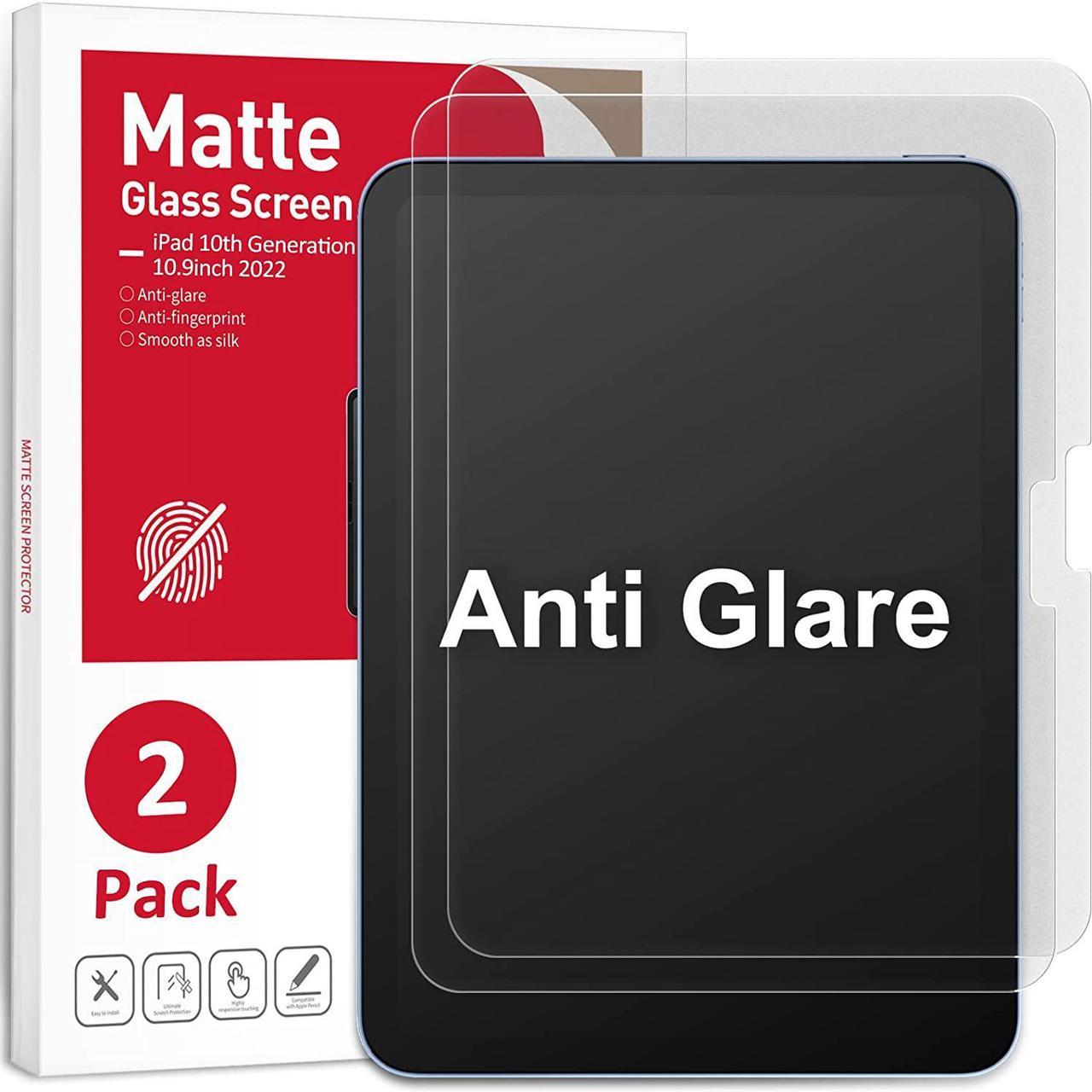 2 Pack Matte Glass Screen Protector Compatible with iPad 10th Generation 2022 10.9, Anti Glare&Fingerprint/Easy Install/Bubble Free/Smooth as Silk/Apple Pencil Compatible/9H Tempered Glass