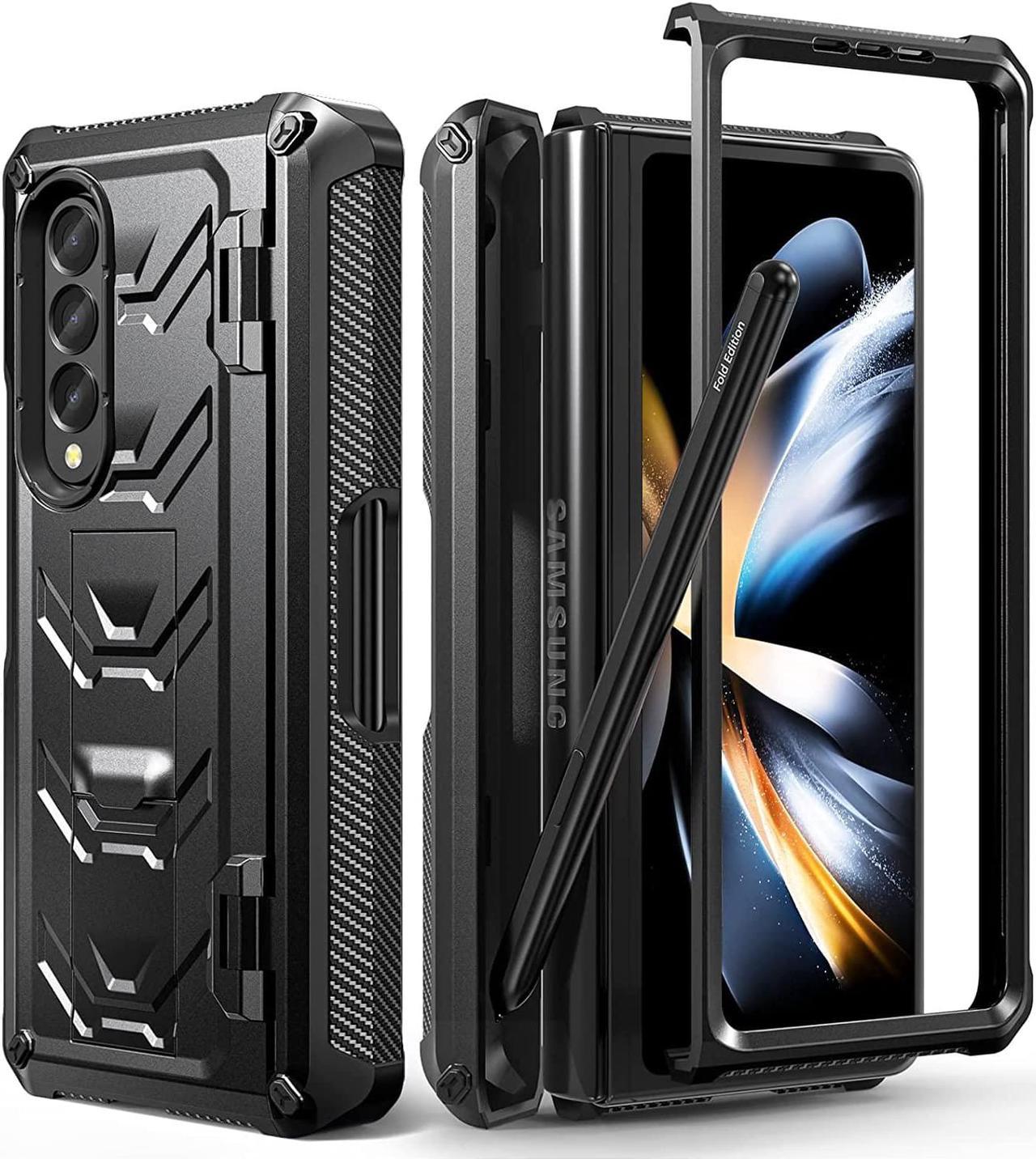 Case for Samsung Galaxy Z Fold 4 5G (2022 Release),Samsung Z Fold 4 Case with S Pen Holder & Kickstand, Full Body Rugged Hinge Protection Case with Built-in Screen Protector, Metallic Black