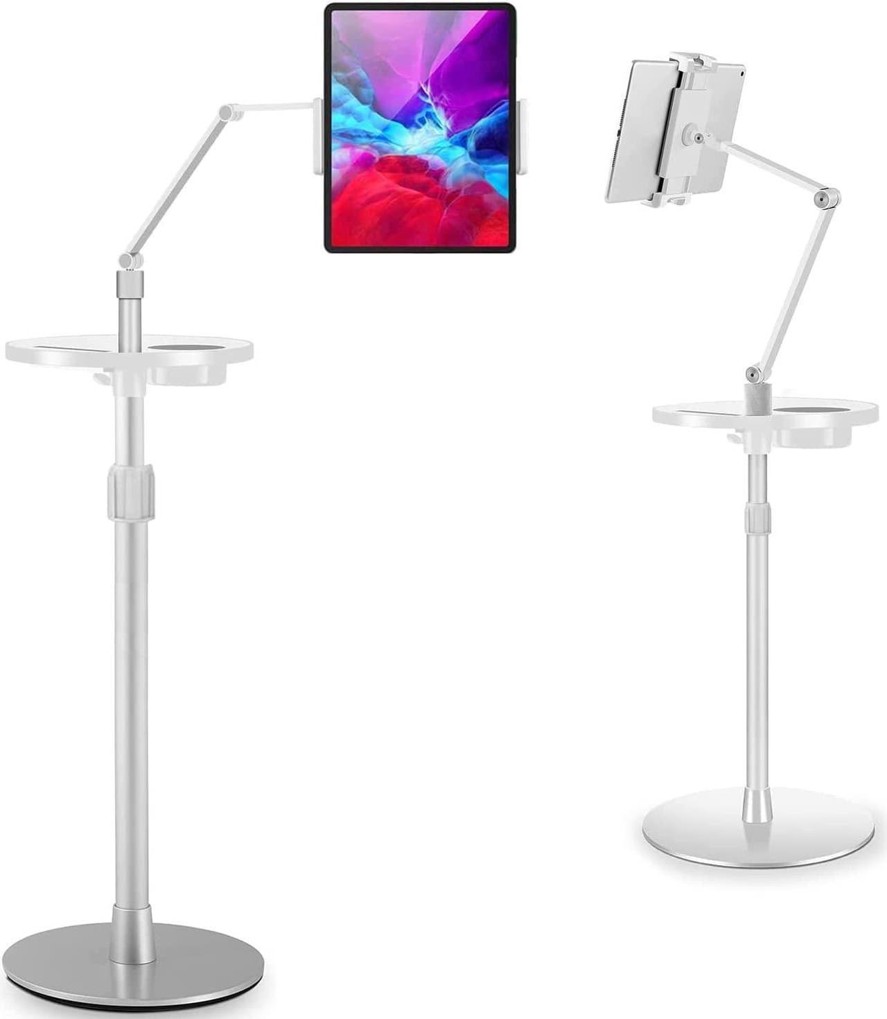 KSW KINGDO iPad Floor Stand, Tablet Floor Stand, Multi-Angle Adjustable Height Stand, Compatible 4.7''-11'' Touch Screens, iPad Series, iPhone Series, Samsung, Nintendo Switch, Kindle(Sliver)