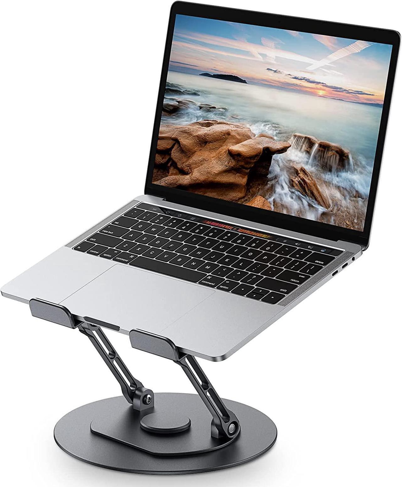 Meiyuanda Laptop Stand for Desk, Adjustable Computer Stand for Laptop with 360° Rotating Base, Ergonomic Foldable Laptop Riser for Desk, fits for All 10-16" Laptops, Grey