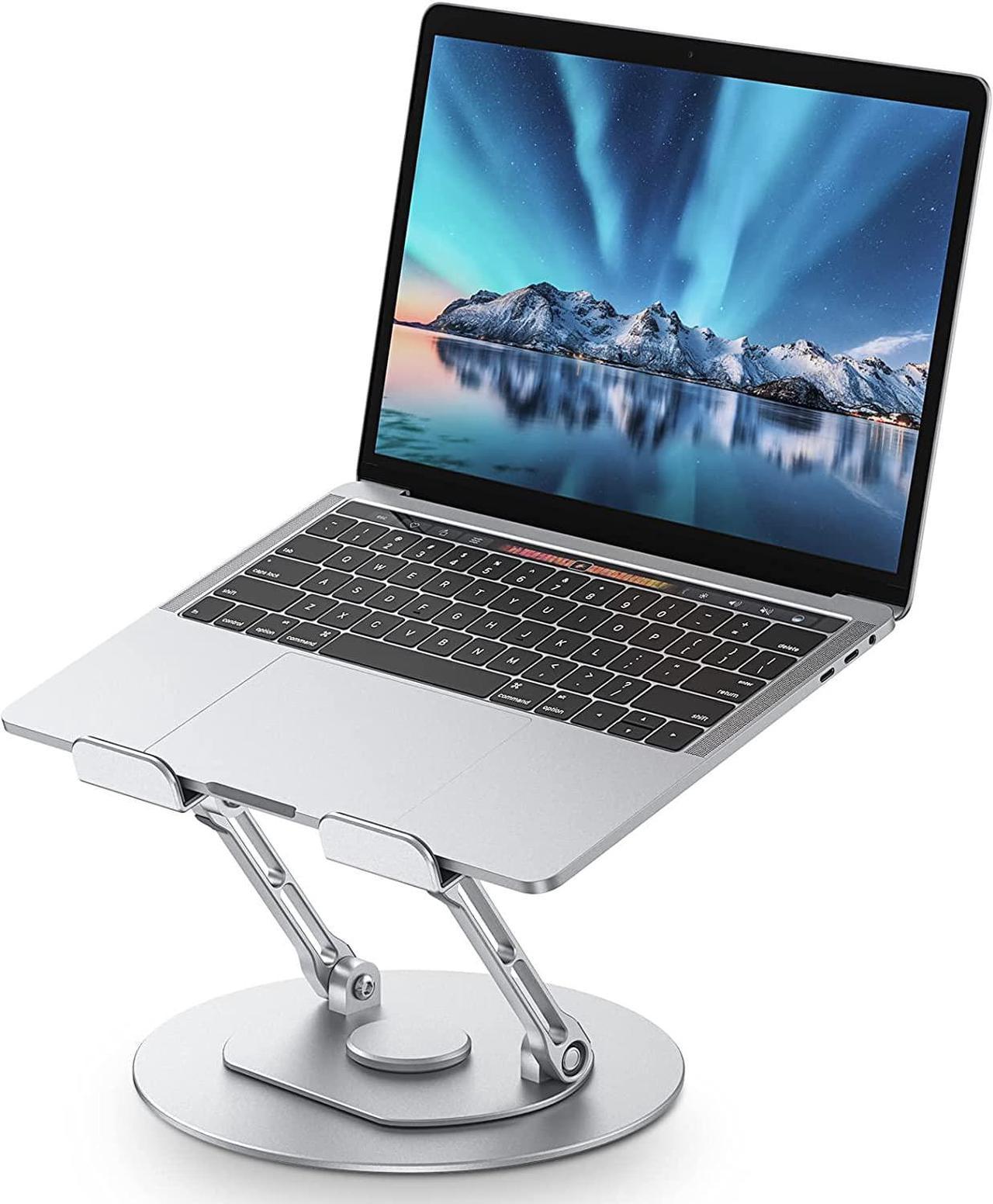 Meiyuanda Laptop Stand for Desk, Adjustable Computer Stand for Laptop with 360° Rotating Base, Ergonomic Foldable Laptop Riser for Desk, fits for All 10-16" Laptops, Silver