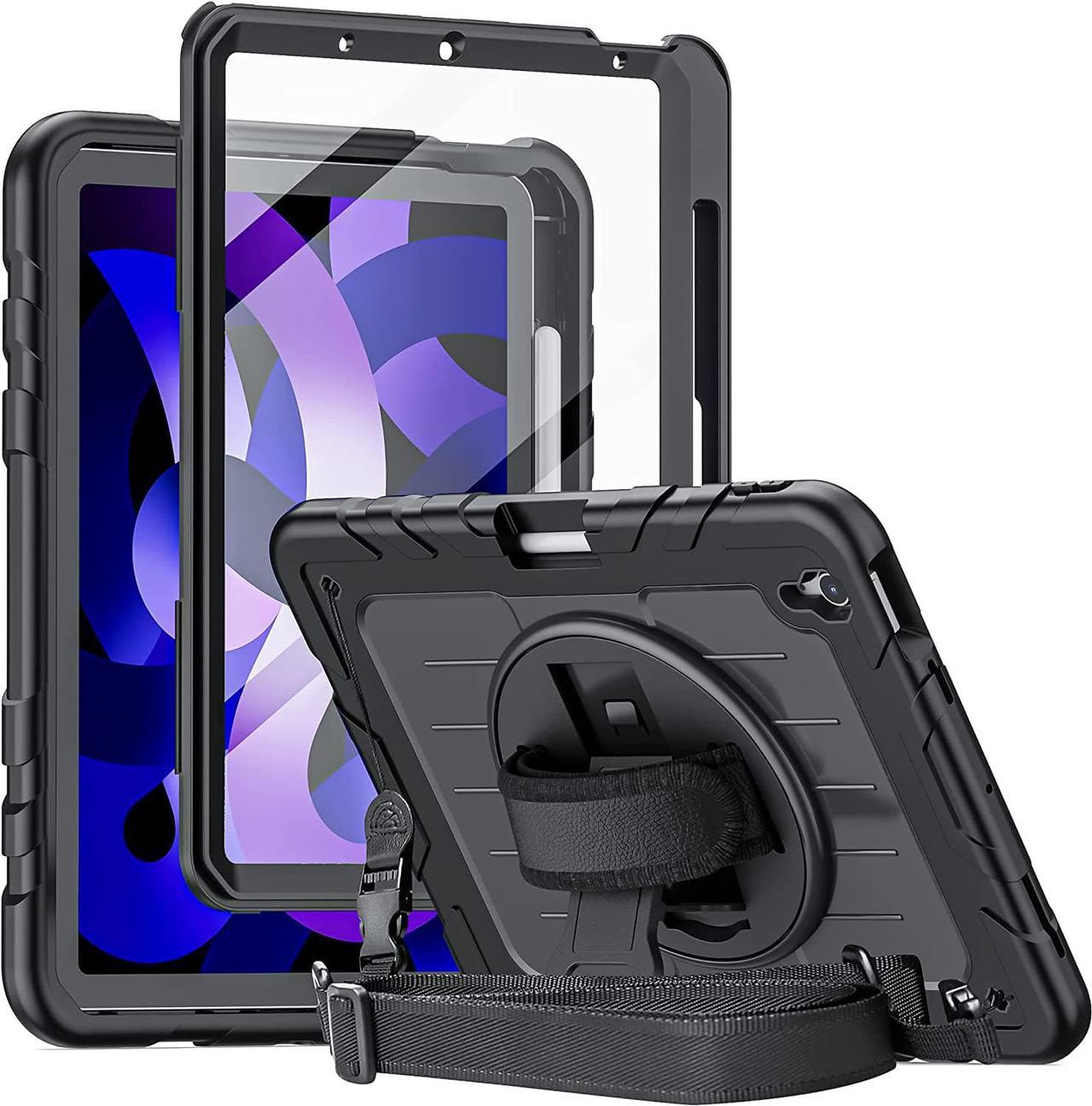 iPad Air 5th/4th Generation Case with Screen Protector Pen Holder | Shockproof Case for iPad Pro 11 Model A2228 A1980 /iPad 10.9 Inch Model A2588 A2072 with 360 Rotatable Hand Strap Kickstand