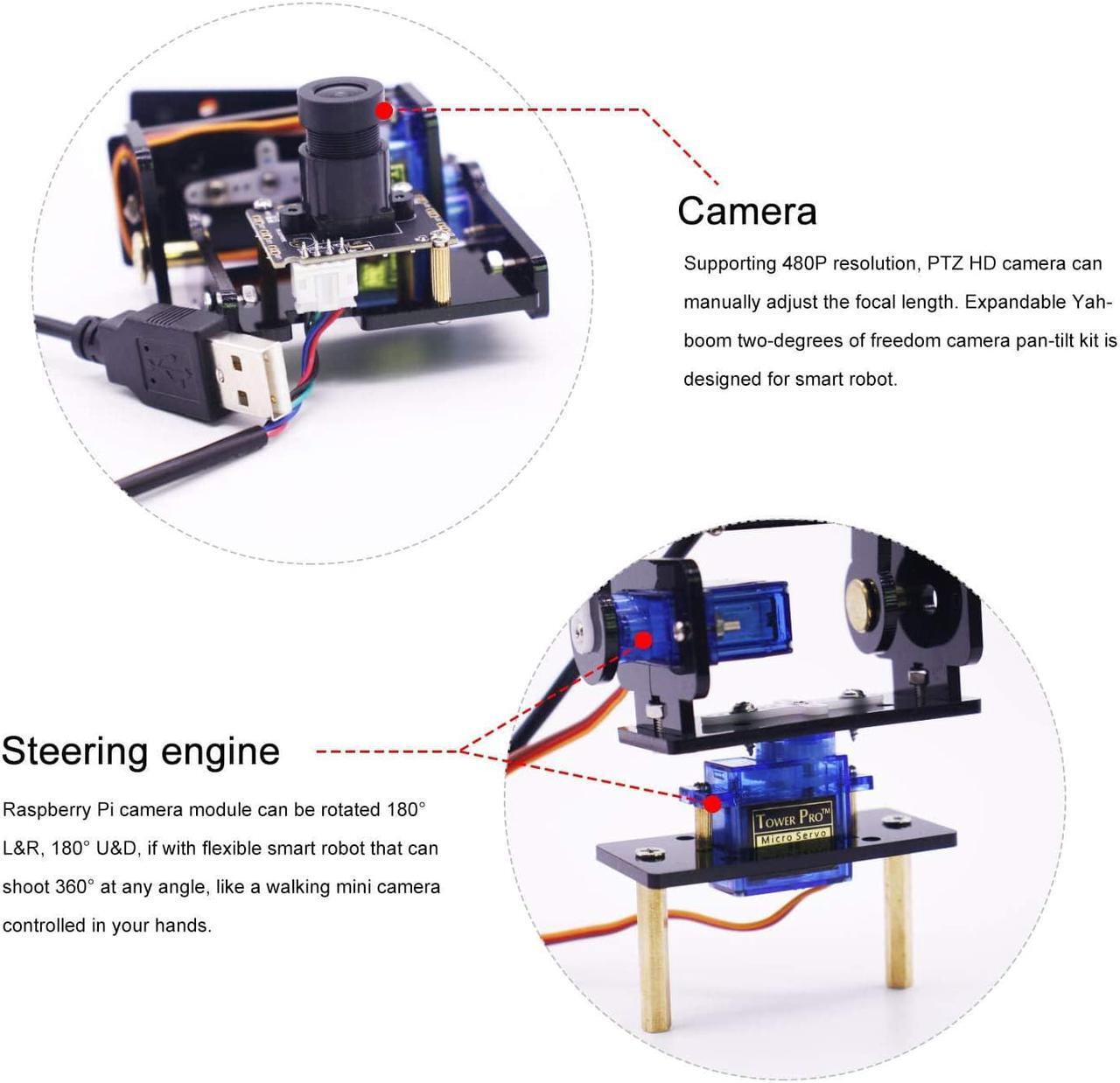 Alt view image 2 of 7 - Yahboom Camera Module Smart Vision Sensor Pan-Tilt Kit with 2 Pcs SG90 Micro Servos Smart Robot HD Camera for Raspberry Pi (2DOF Camera Module Acrylic Pan-Tilt Kit)