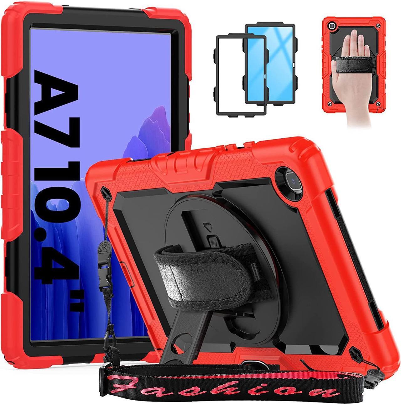 Galaxy Tab A7 Case, 10.4 Inch Heavy Duty Tab A7 Case with Pen Holder/Rotating Kickstand/Handle/Shoulder Strap/Screen Protector for Samsung Galaxy Tab A7, Tab A7 10.4" (Red)