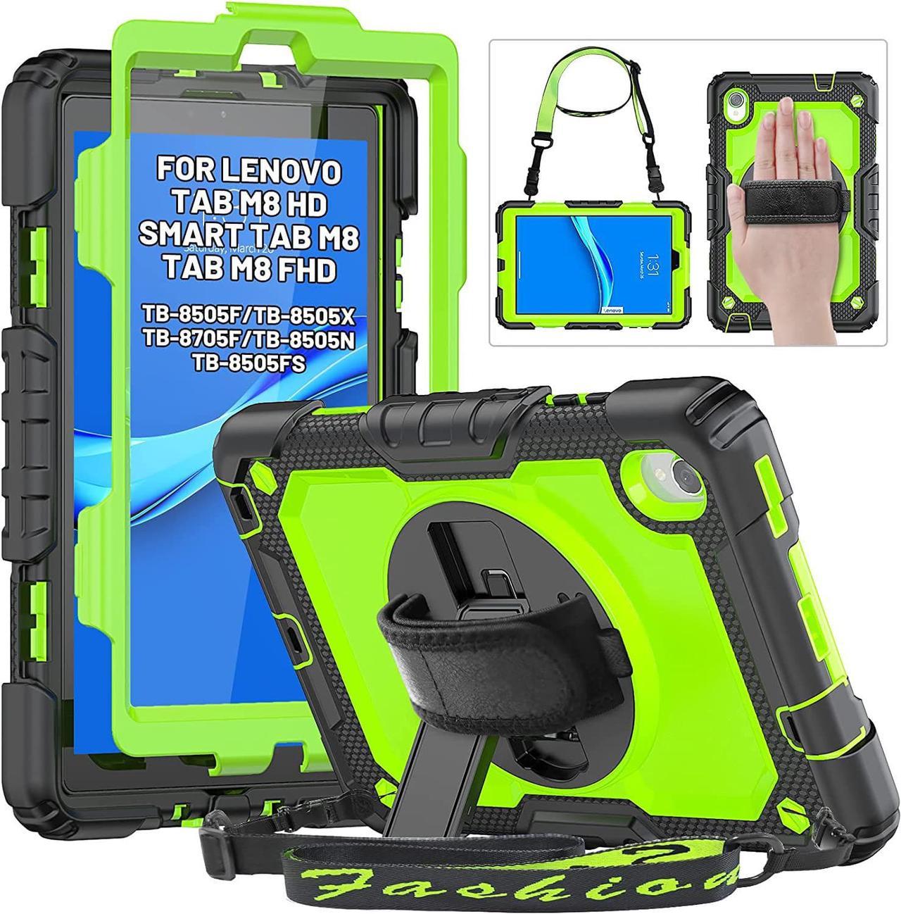 for Lenovo Tab M8 (HD/FHD) TB-8505F TB-8505X TB-8505FS TB-8705F TB-8705N with Screen Protector Pencil Holder/Hand Strap/Stand,Shockproof Case for Lenovo Tab M8 8 Inch 2nd 2019, Green