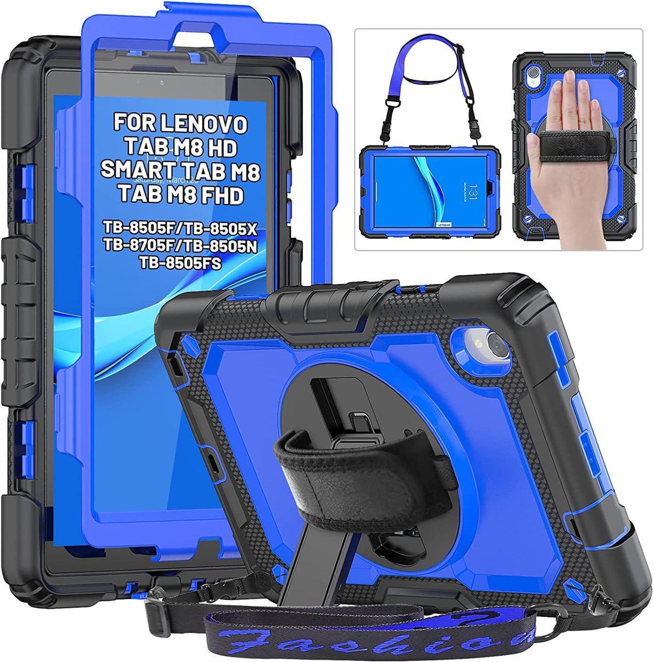 for Lenovo Tab M8 (HD/FHD) 8.0 Inch Case TB-8505F TB-8505X TB-8505FS TB-8705F TB-8705N with Screen Protector/Hand Strap Kickstand, Full Protection Case for Tab M8(HD/FHD) 2nd 2019, Blue