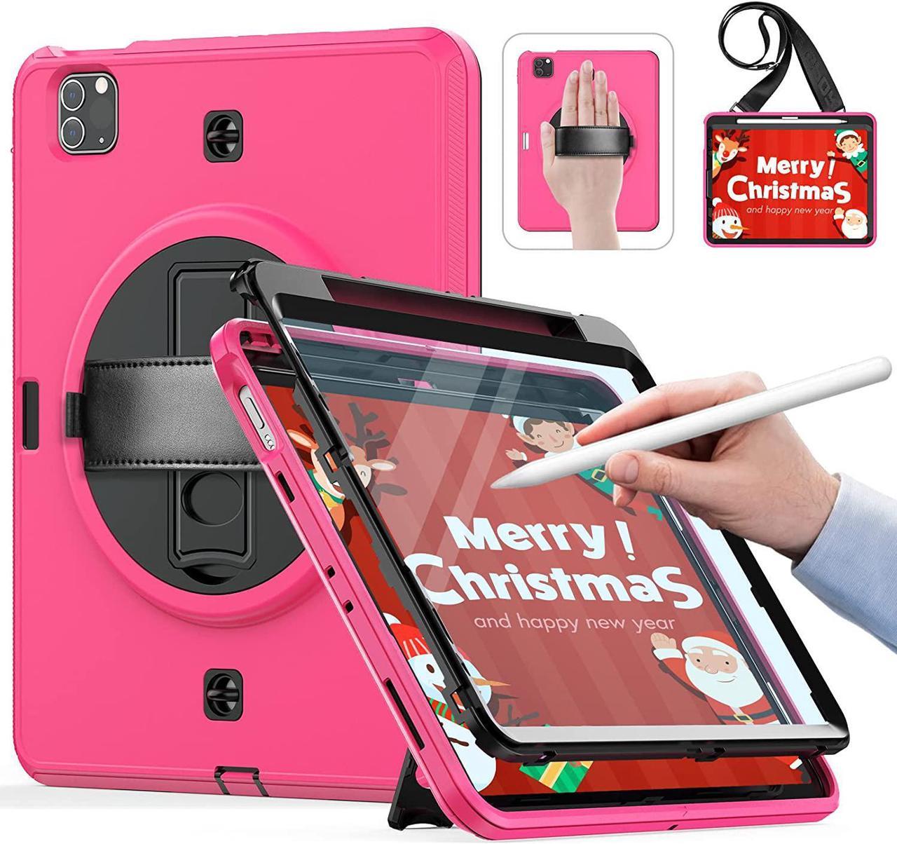 iPad Pro 11 inch case 4th 3rd Generation 2022 2021 with Pencil Holder, 360 Rotatable Stand Hand Strap, Shoulder Strap, Shockproof Case for iPad Air 5th 4th Generation 2022 2020 10.9" - Rose