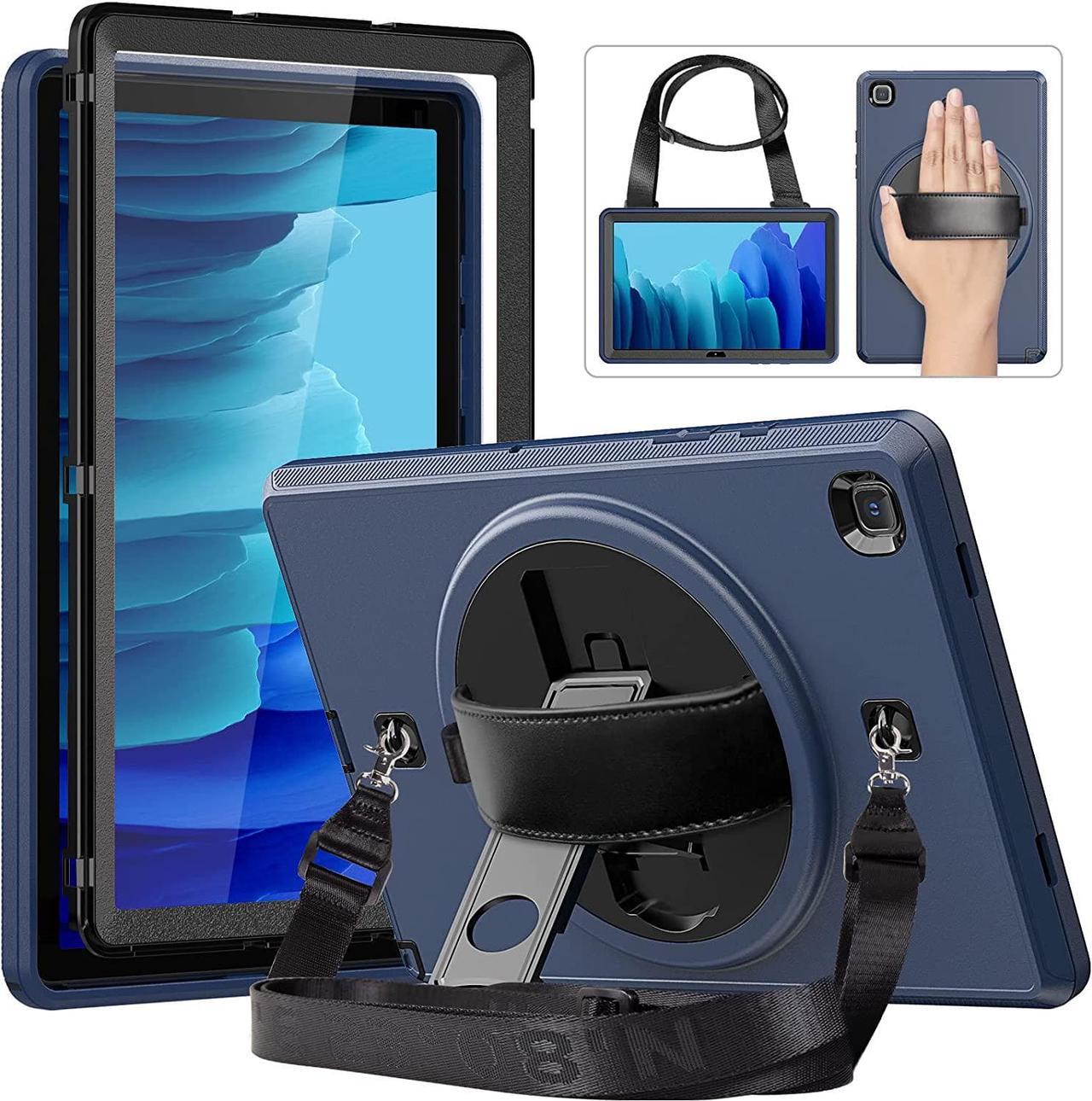 Samsung Galaxy Tab A7 Case 10.4" 2020(SM-T500/SM-T505/SM-T507), Shockproof Protective Case with Screen Protector Pen Holder, Swivel Hand Strap/Stand for Samsung Tab A7 (10.4 inch), Navy Blue