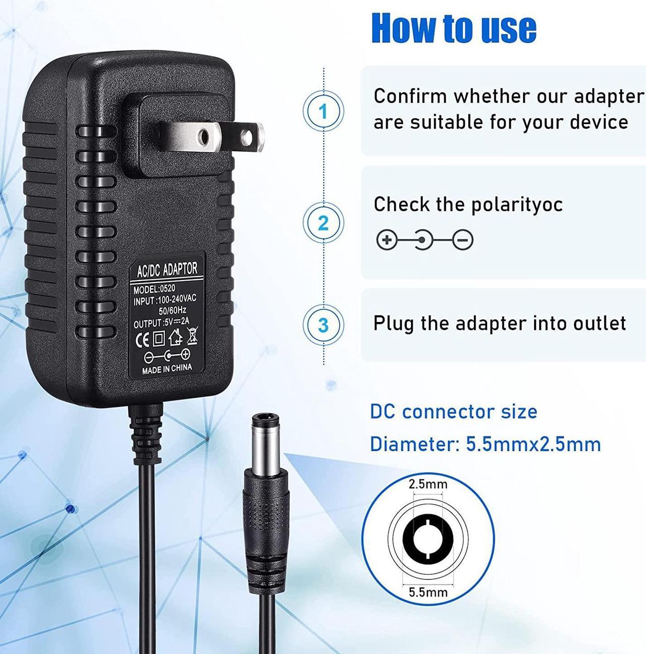Alt view image 2 of 7 - 5V 2A Power Adapter, DC 5V 10W Switching Power Supply, AC 100V-240V to DC 5 Volt 2 Amp Universal Switching Transformer, 5.5x2.5mm & 5.5x2.1mm Plug for Router, CCTV Camera - OEM