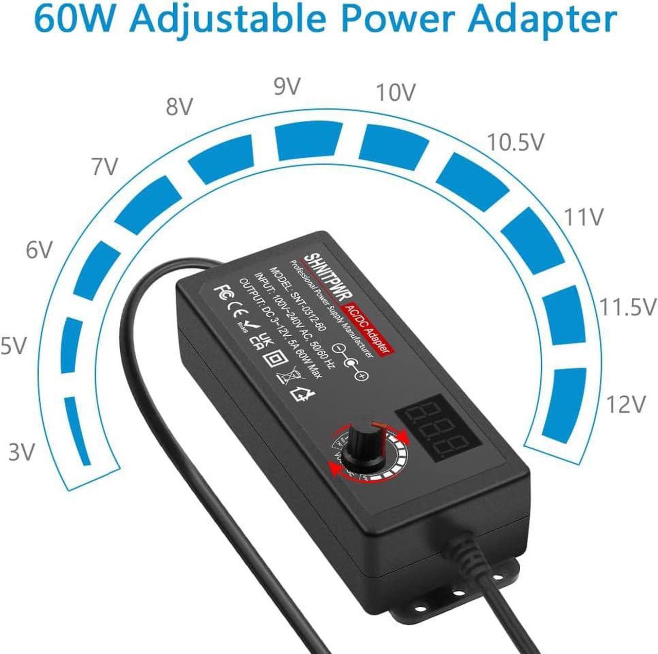 Alt view image 2 of 7 - 60W Universal Power Supply DC 3V 4V 4.5V 5V 6V 7V 7.5V 8V 9V 10V 11V 12V Adjustable Variable Power Adapter 100V-240V AC to DC Converter 1A 2A 2.5A 3A 4A 5A with 14 Tips & Polarity Converter - OEM