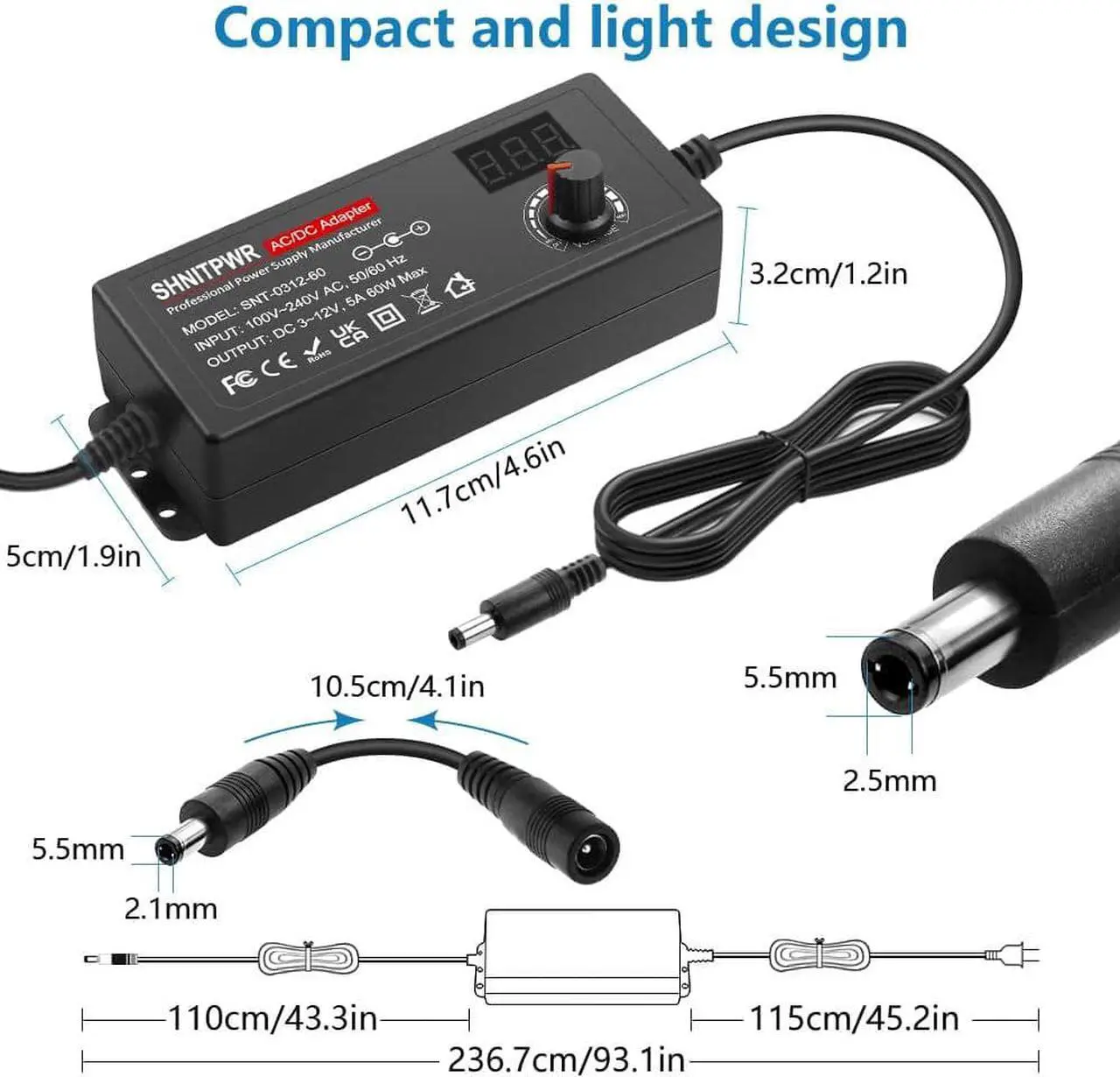 Alt view image 3 of 7 - 60W Universal Power Supply DC 3V 4V 4.5V 5V 6V 7V 7.5V 8V 9V 10V 11V 12V Adjustable Variable Power Adapter 100V-240V AC to DC Converter 1A 2A 2.5A 3A 4A 5A with 14 Tips & Polarity Converter - OEM