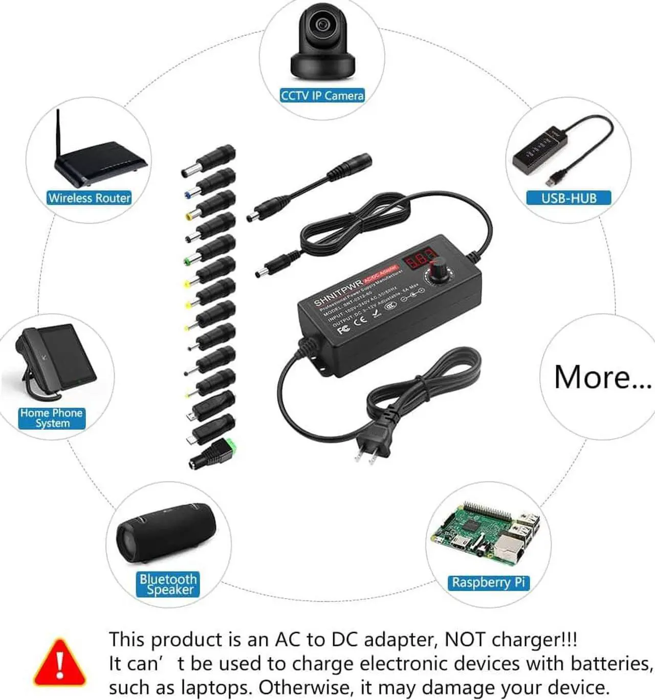 Alt view image 7 of 7 - 60W Universal Power Supply DC 3V 4V 4.5V 5V 6V 7V 7.5V 8V 9V 10V 11V 12V Adjustable Variable Power Adapter 100V-240V AC to DC Converter 1A 2A 2.5A 3A 4A 5A with 14 Tips & Polarity Converter - OEM
